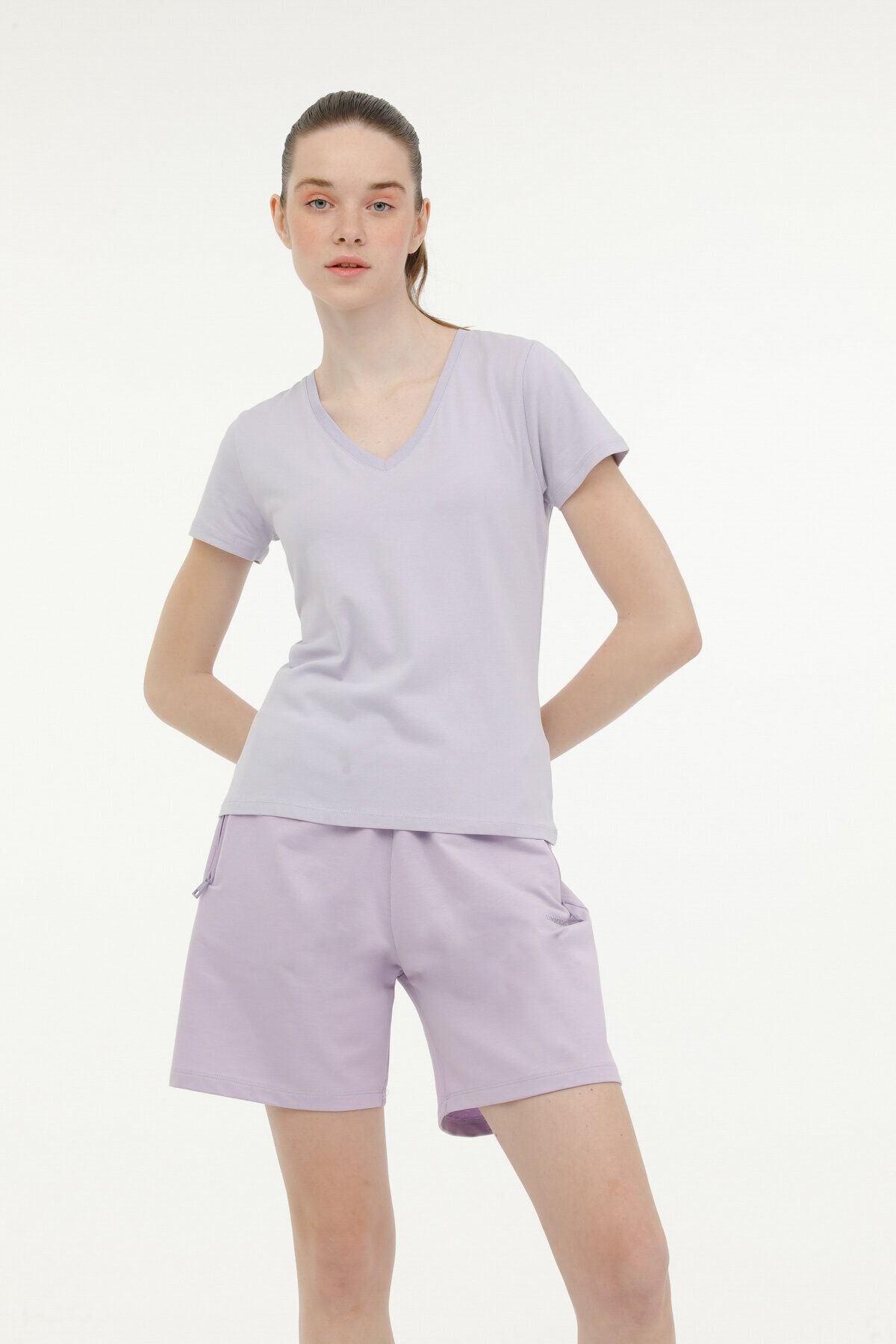 lumberjack W-CT130 BASIC V NECK T-SH Lila Kadın Kısa Kol T-Shirt W-CT130 BASIC V NECK T-SH