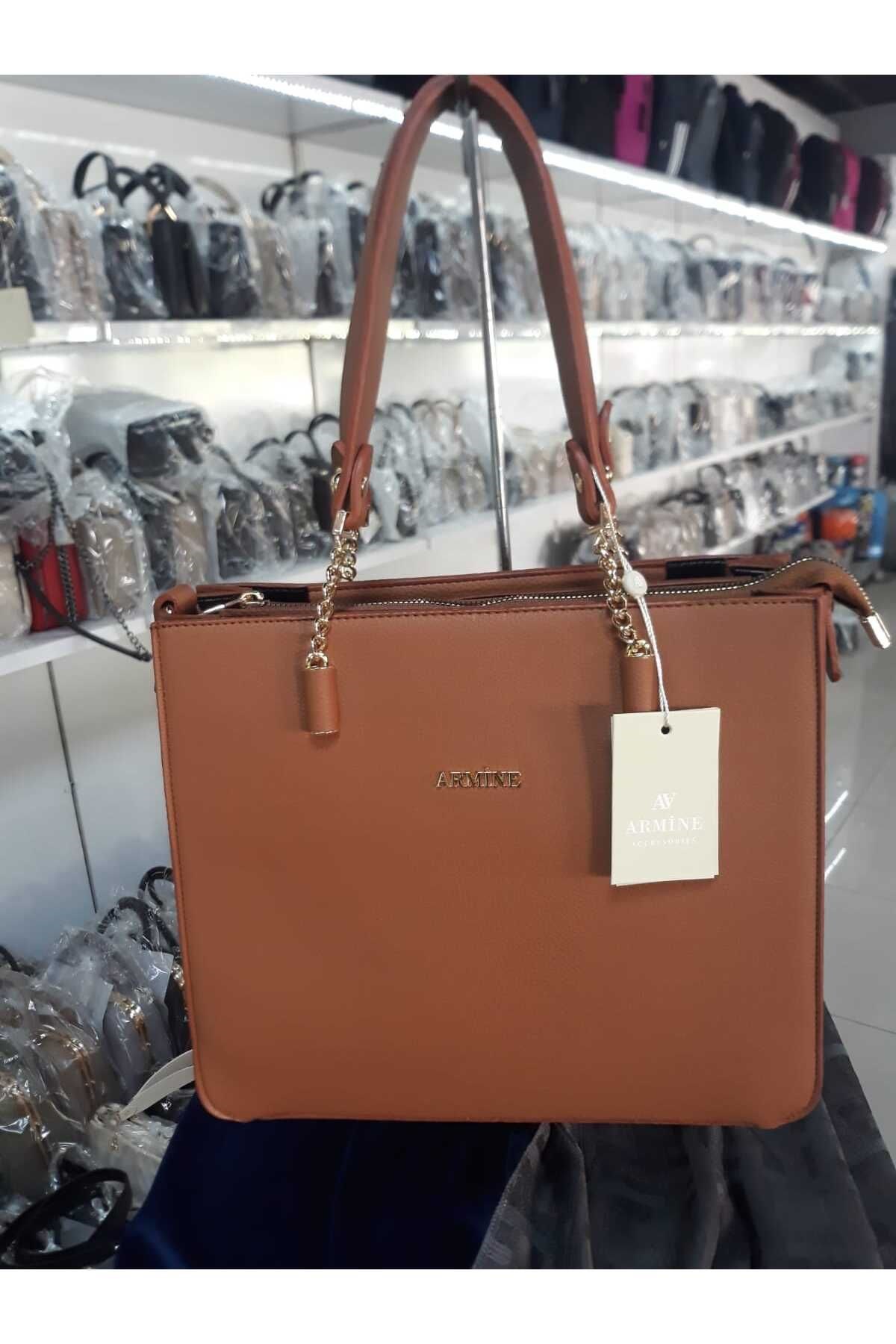Armine 362 Taba Modeli Hakiki Deri Omuz Çantası Kahverengi Çanta