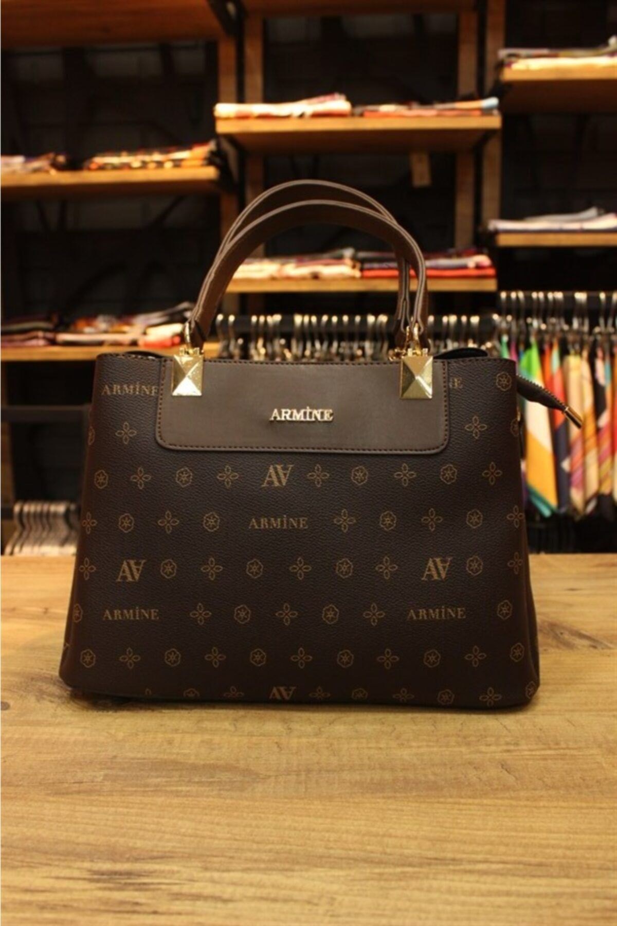 Armine 206 Model Kodlu Kahve Baskılı Omuz Çantası Kahve Çanta