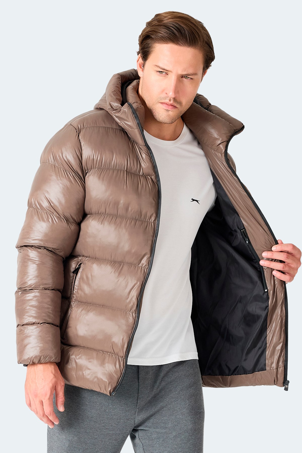 Slazenger HOOT Erkek Kapüşonlu Şişme Kahve Mont & Kaban ST25JE034 Slazenger HOOT Erkek Kapüşonlu Şişme Kahve Mont & Kaban ST25JE034