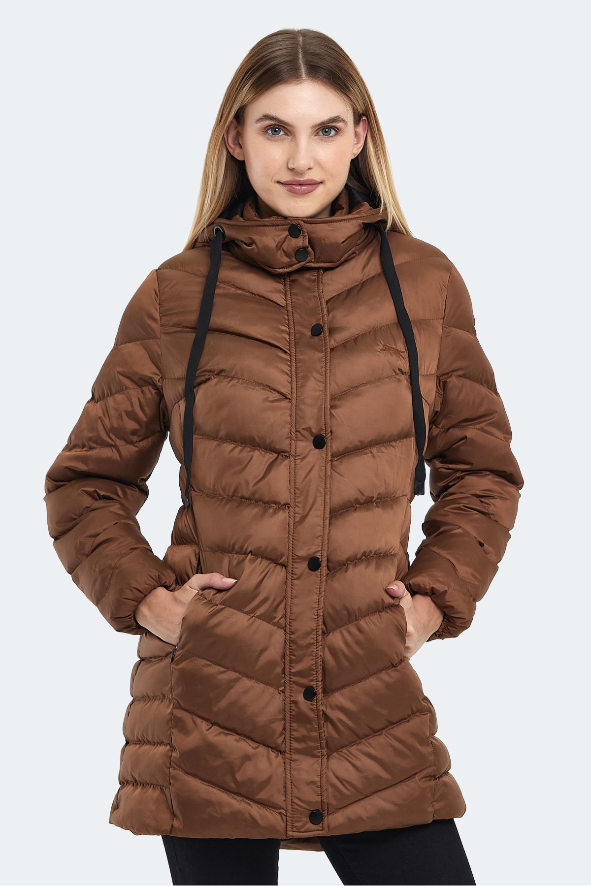 Slazenger GWEN Kadın Kapüşonlu Şişme Taba Mont & Kaban ST23JK019