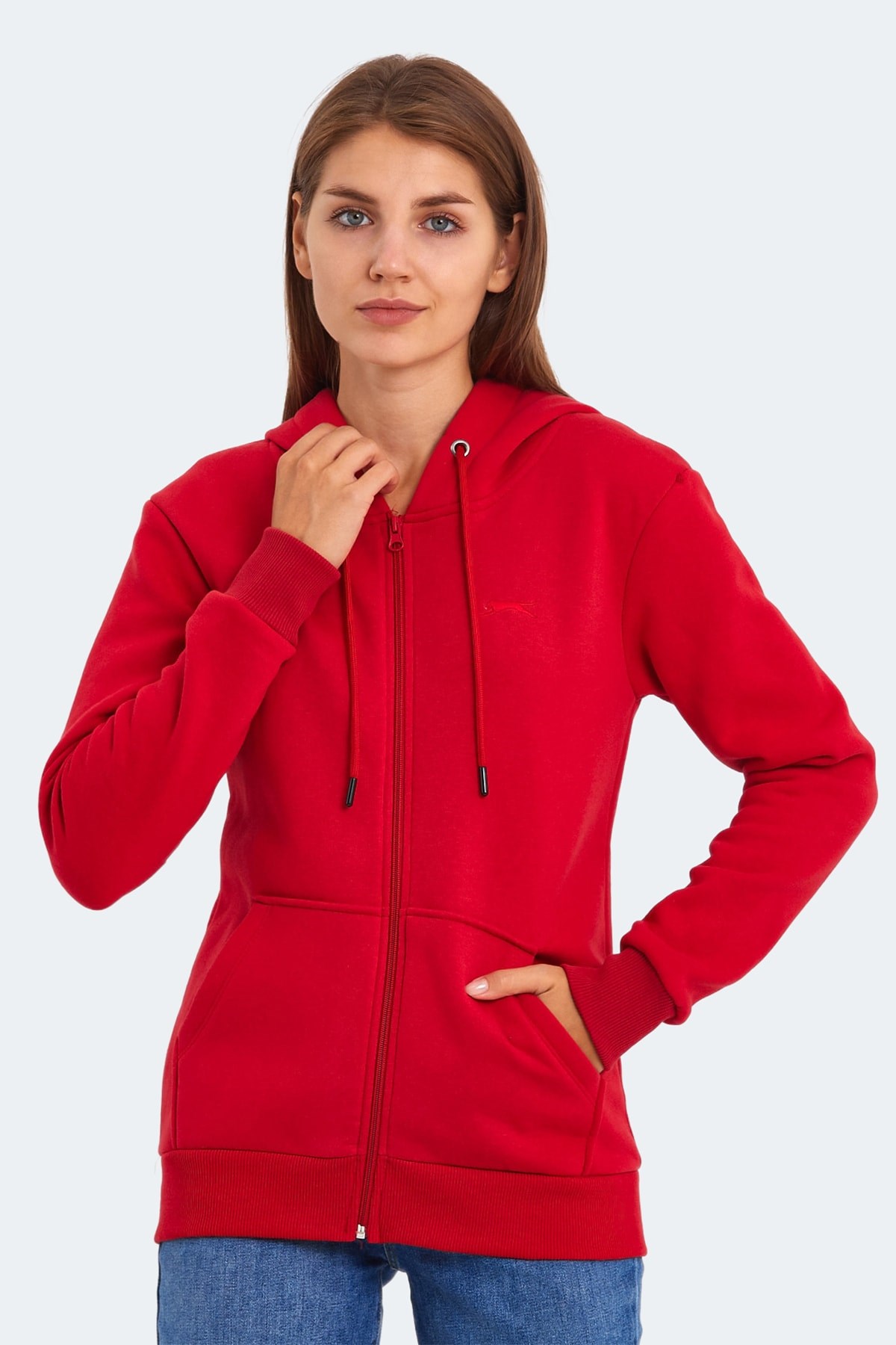 Slazenger KATYA Kadın Fermuarlı Kapüşonlu Cepli Kırmızı Sweatshirt ST23WK081