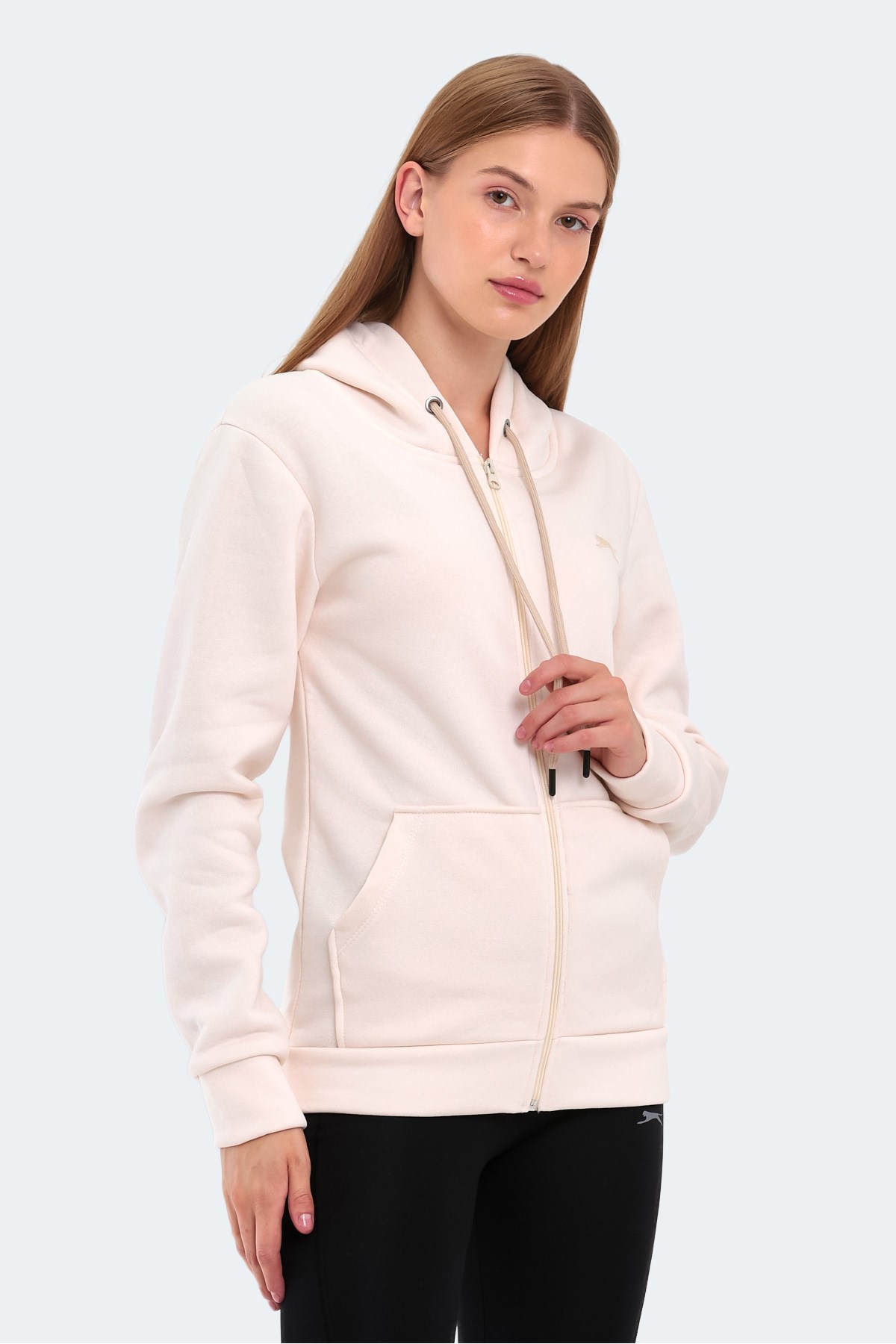 Slazenger KATYA Kadın Fermuarlı Kapüşonlu Cepli Ekru Sweatshirt ST23WK081