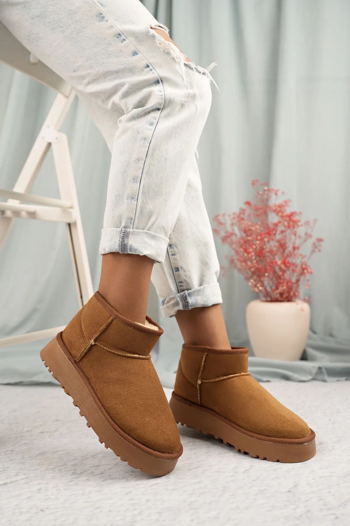 Feelup Taba İçi Kürklü Kalın Taban Bilekte Kısa Soğuğa Dayanıklı Süet Kadın Bot & Bootie Feelup Taba İçi Kürklü Kalın Taban Bilekte Kısa Soğuğa Dayanıklı Süet Kadın Bot & Bootie