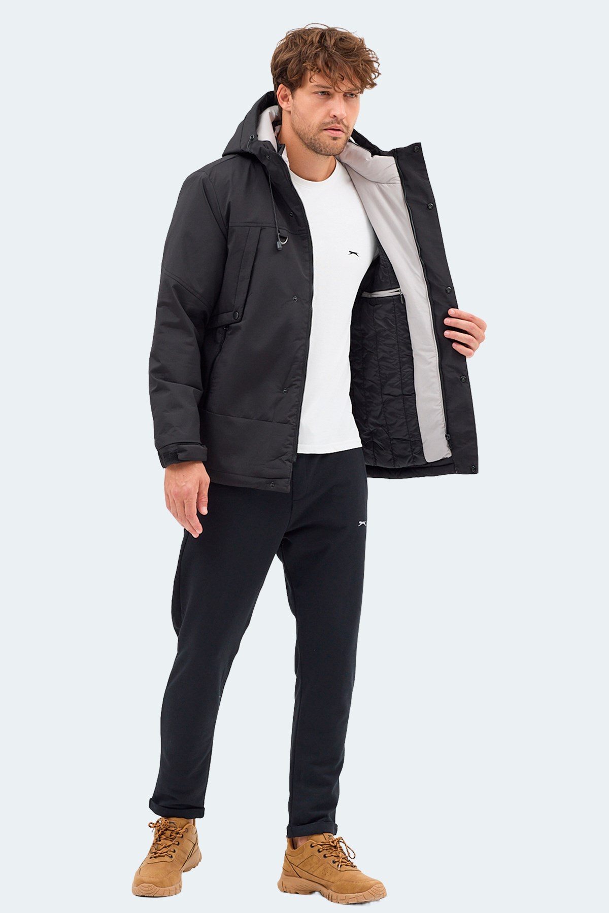 Slazenger GLOBE Erkek Kapüşonlu Siyah Mont & Kaban