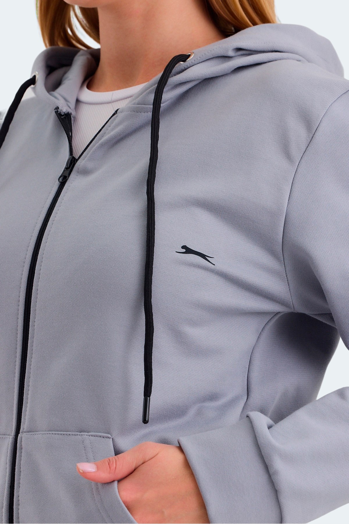Slazenger KATYA Kadın Fermuarlı Kapüşonlu Cepli Gri Sweatshirt ST23WK081 Gri
