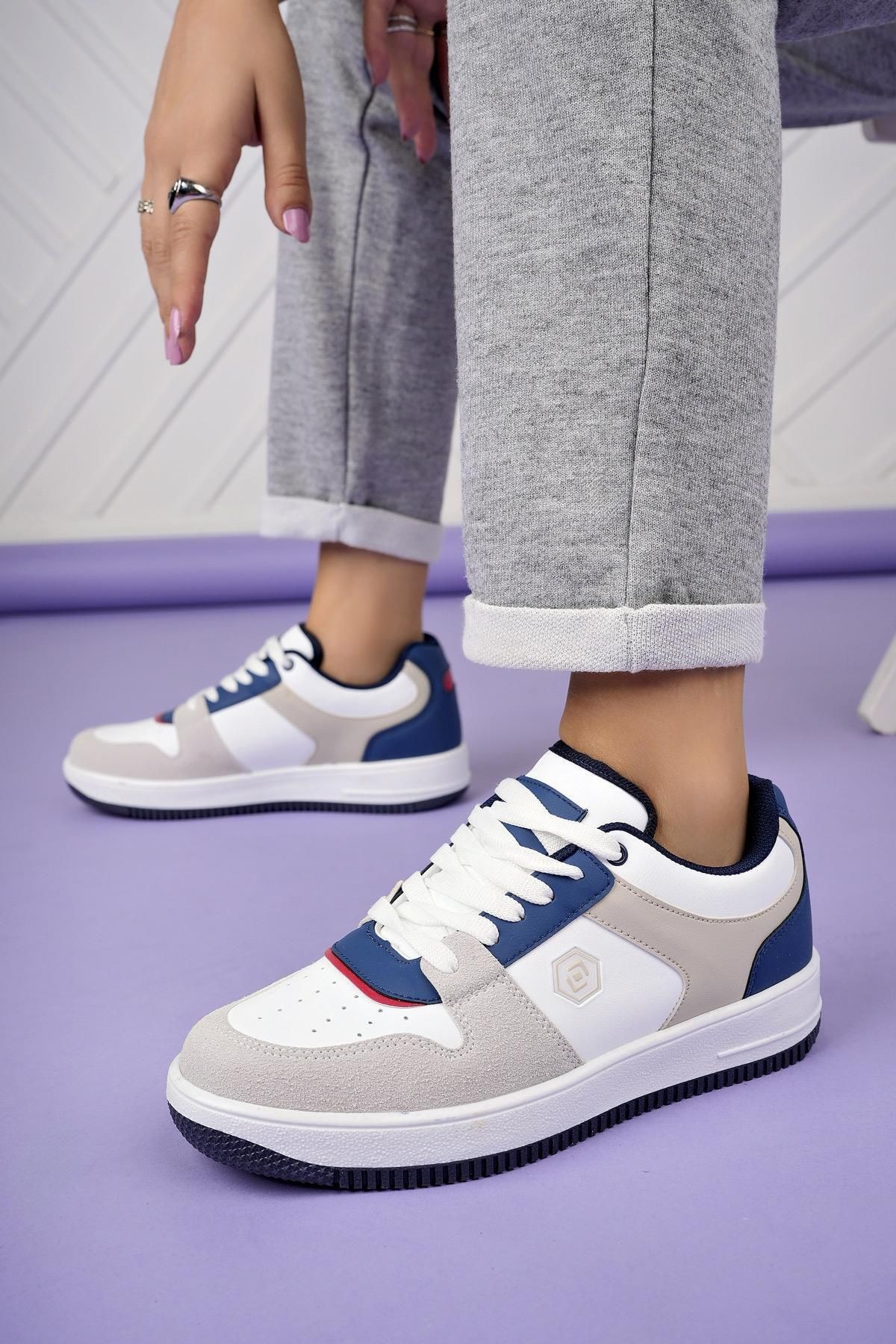 İncim Beyaz /Lacivert Kadın Spor Ayakkabı Günlük Sneaker Lambırlent 2100