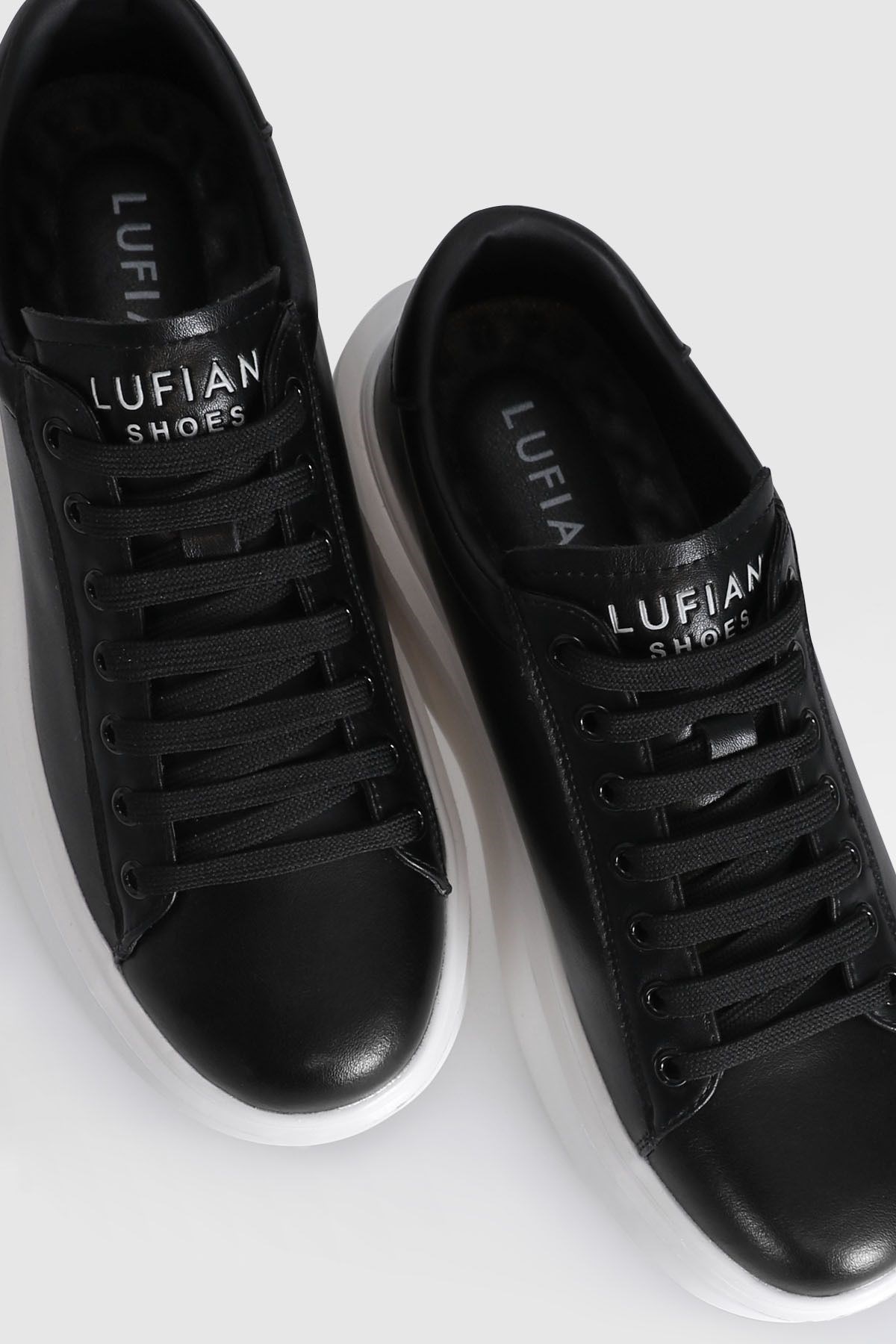 Hakiki Deri Bağcıklı Günlük Erkek Sneaker Lufian Gage Siyah Beyaz Ayakkabı Hakiki Deri Bağcıklı Günlük Erkek Sneaker Lufian Gage Siyah Beyaz Ayakkabı