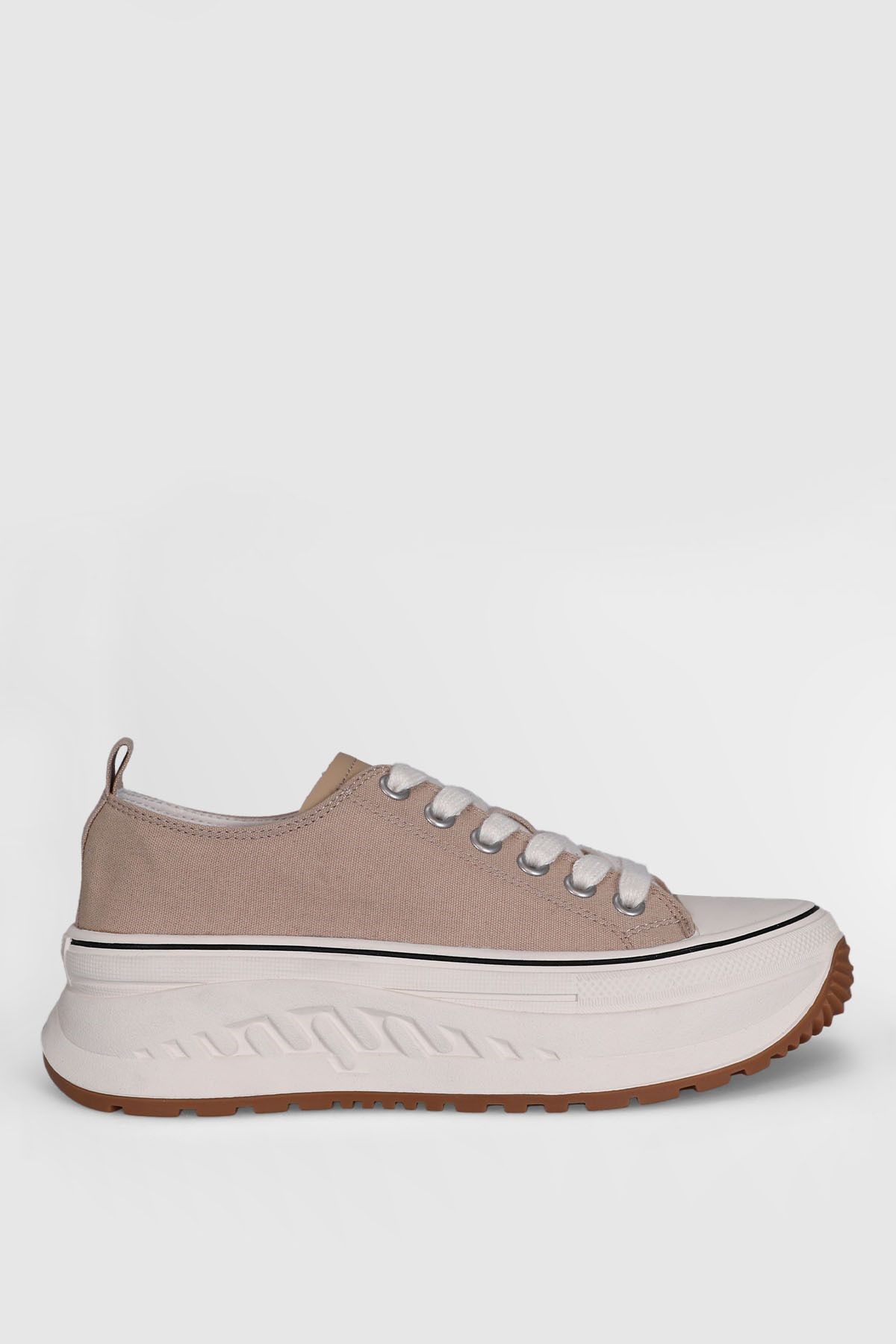 Hakiki Deri Bağcıklı Lufian Shay Kadın Günlük Sneaker Bej Ayakkabı