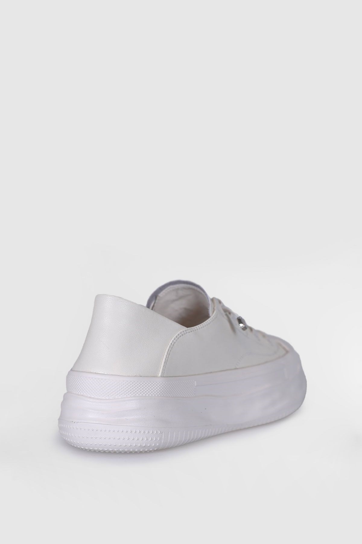 Hakiki Deri Bağcıklı Kadın Günlük Lufian-Annabel-Beyaz Model Beyaz Sneaker