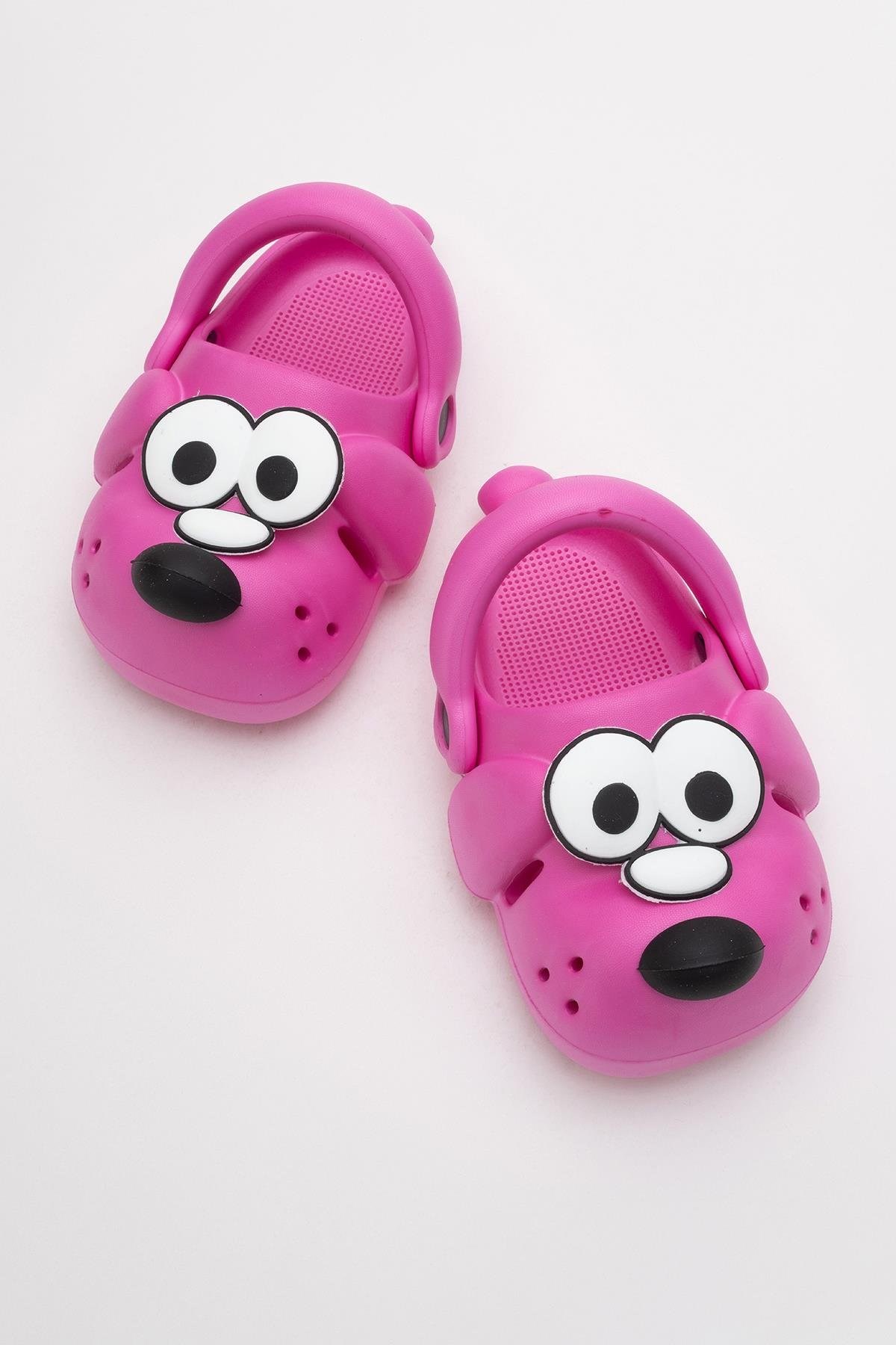 Doggy Fuşya Köpek Figürlü Sevimli Günlük Bahçe Sahil Plaj Kreş Unisex Çocuk Terlik&Sandalet