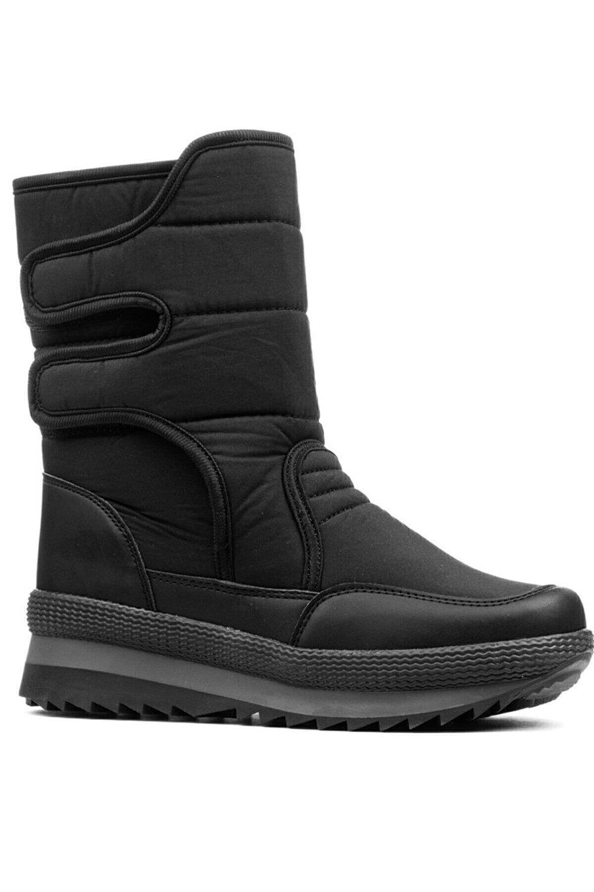 İncim ® | Wintfest Unisex Siyah İçi Kürk Kaydırmaz Termal Taban Cırtlı Çizme Yağmur & Kar Botu