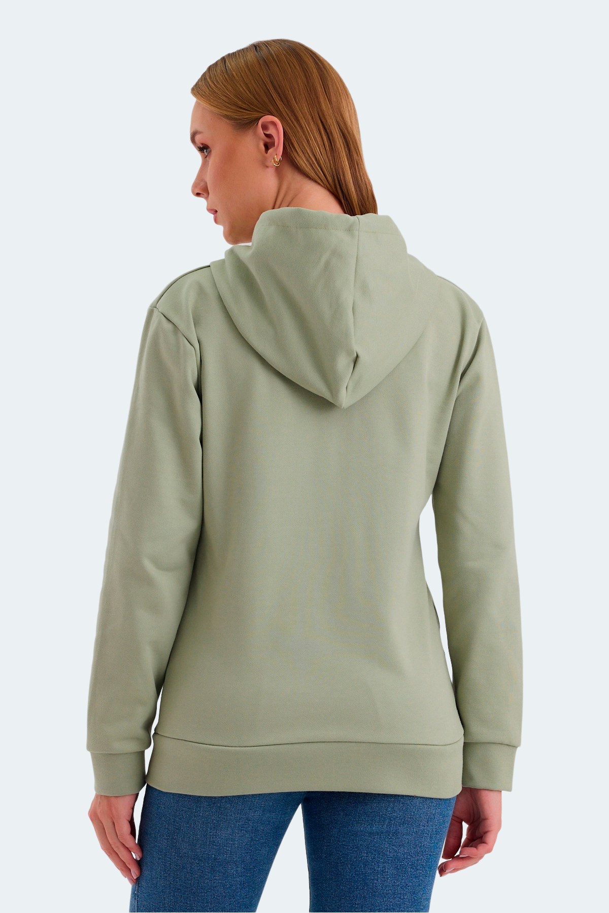 Slazenger KATYA Kadın Fermuarlı Kapüşonlu Cepli Yeşil Sweatshirt