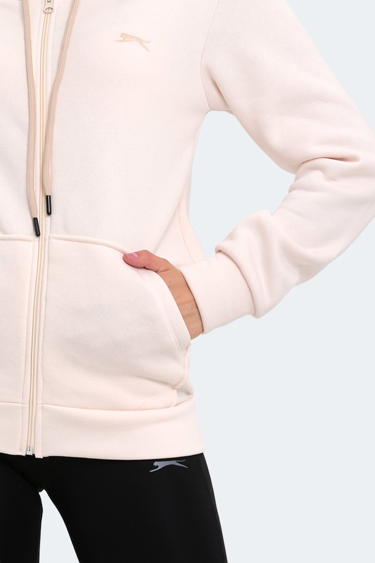Slazenger KATYA Kadın Fermuarlı Kapüşonlu Cepli Ekru Sweatshirt ST23WK081
