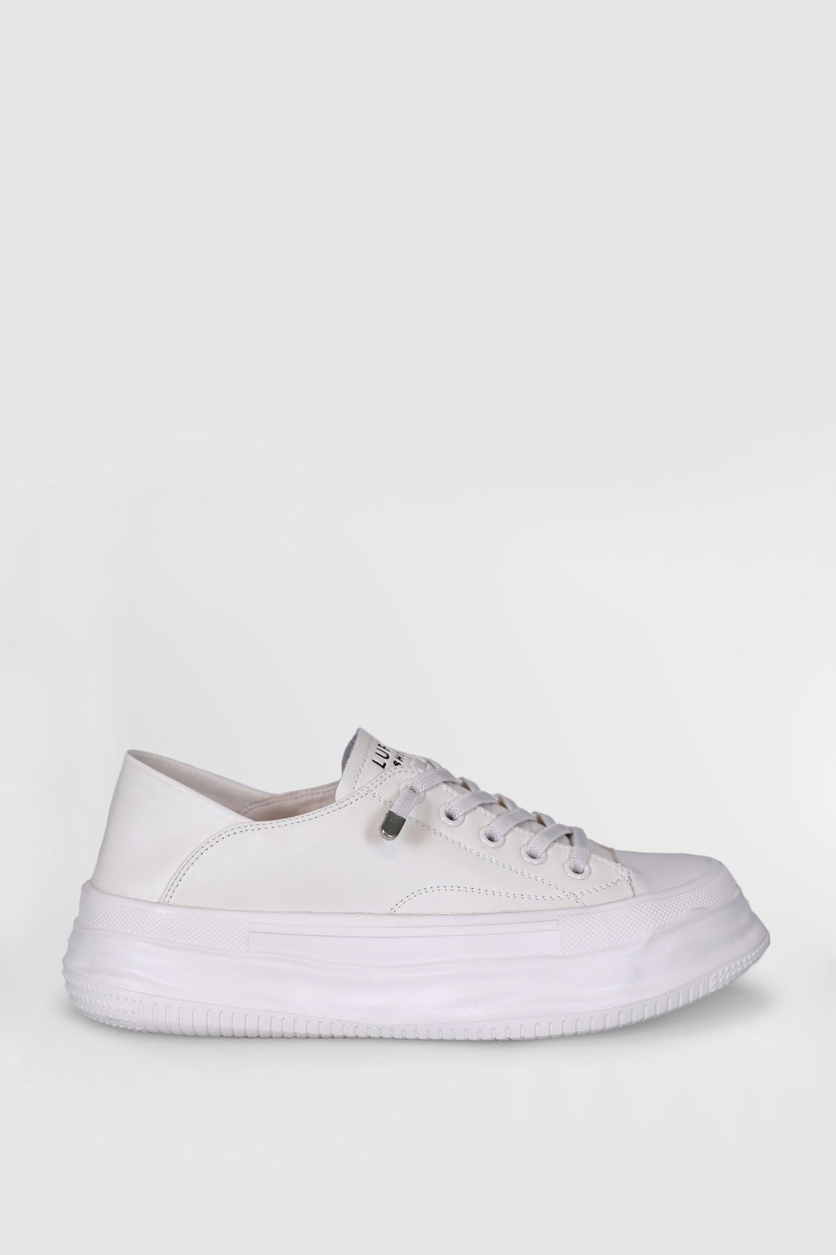 Hakiki Deri Bağcıklı Kadın Günlük Lufian-Annabel-Beyaz Model Beyaz Sneaker