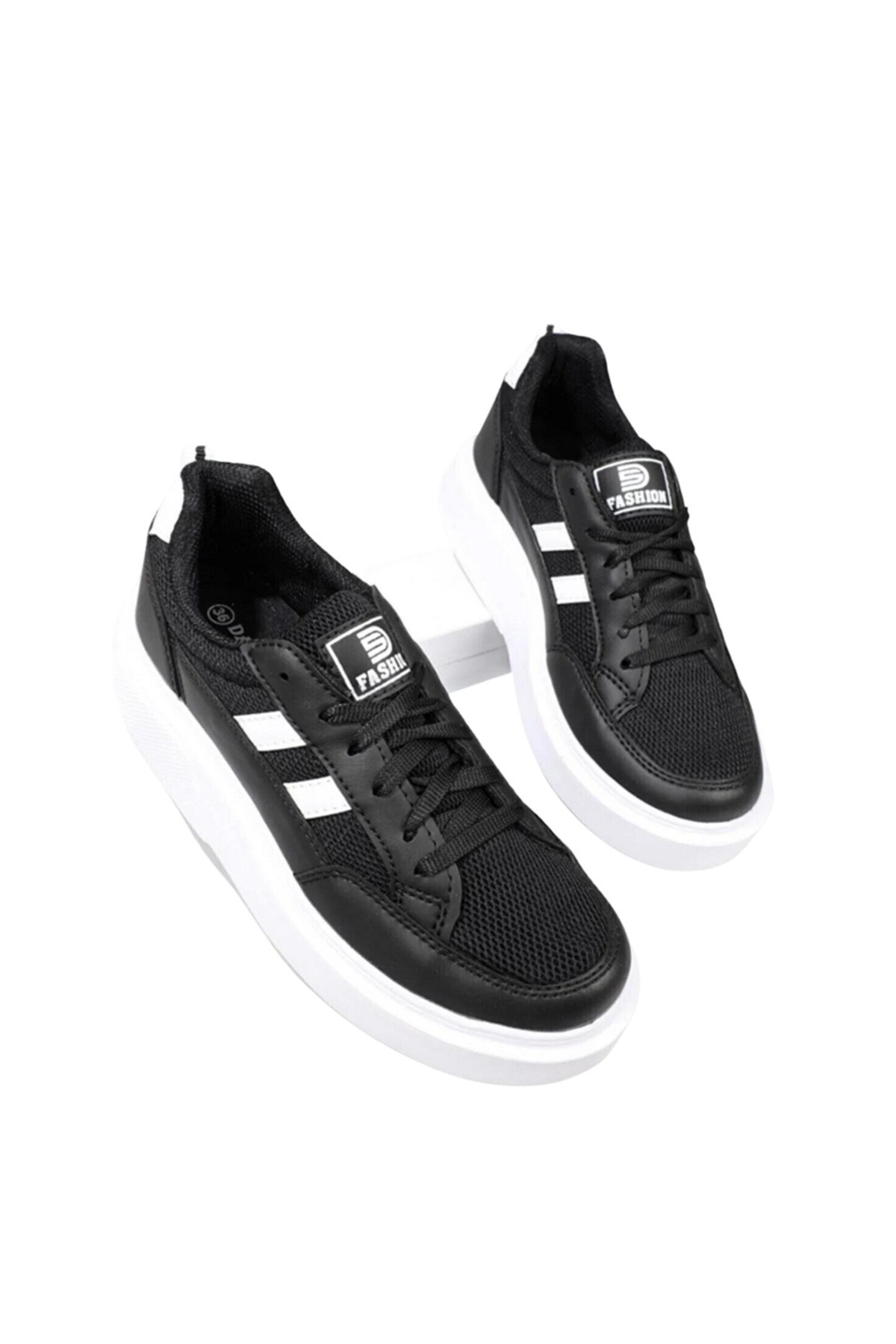 DarkStep 151 Siyah-beyaz Anorak Kalın Taban Sneaker Ayakkabı AY1580