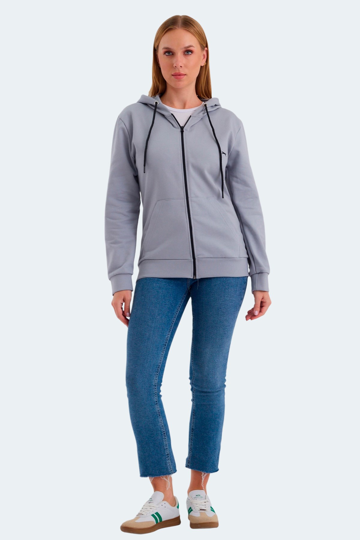 Slazenger KATYA Kadın Fermuarlı Kapüşonlu Cepli Gri Sweatshirt ST23WK081 Gri