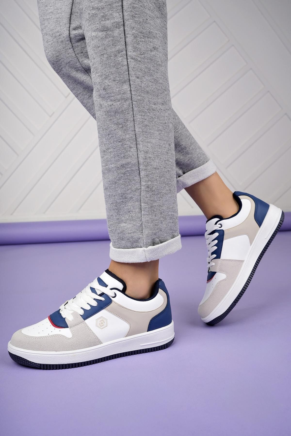 İncim Beyaz /Lacivert Kadın Spor Ayakkabı Günlük Sneaker Lambırlent 2100