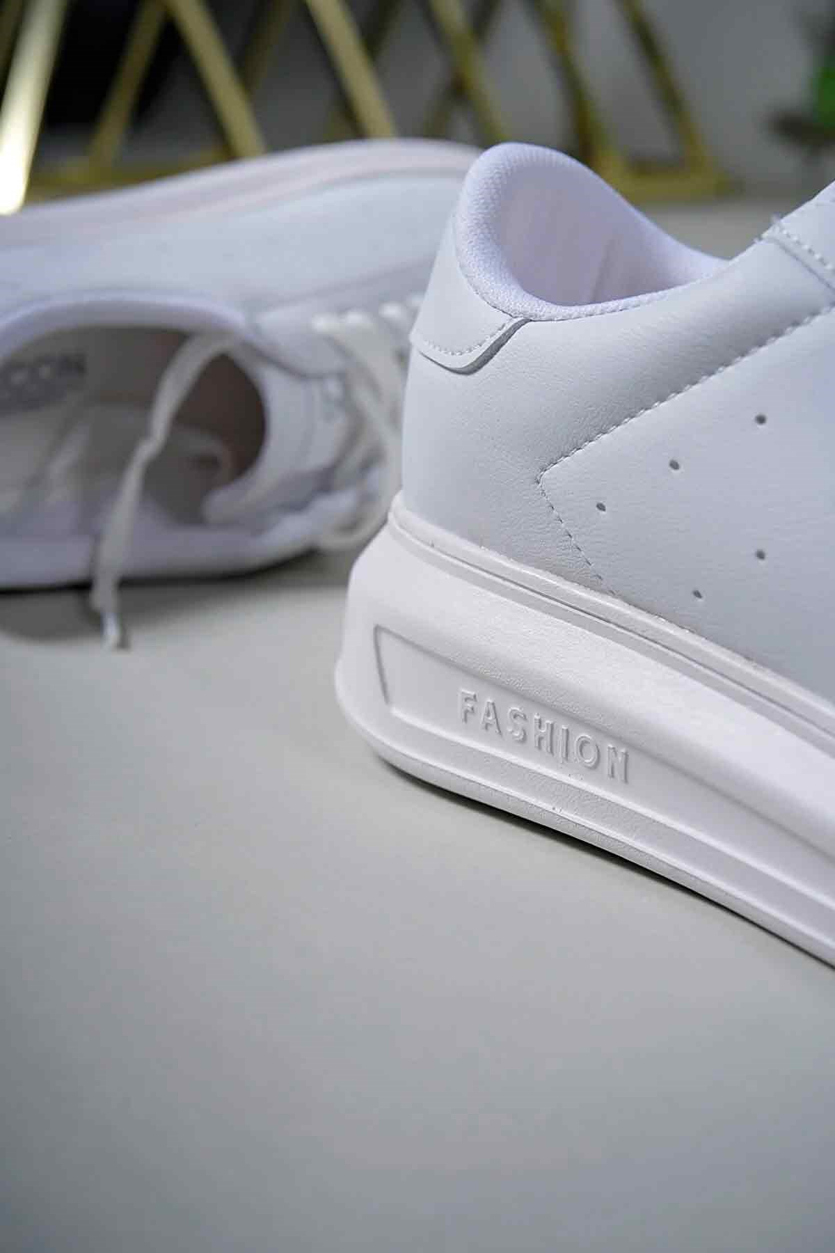 Darkstep 156 Kadın Beyaz Kalın Yüksek Taban Hafif Günlük Yürüyüş Spor Ayakkabısı ve Sneaker