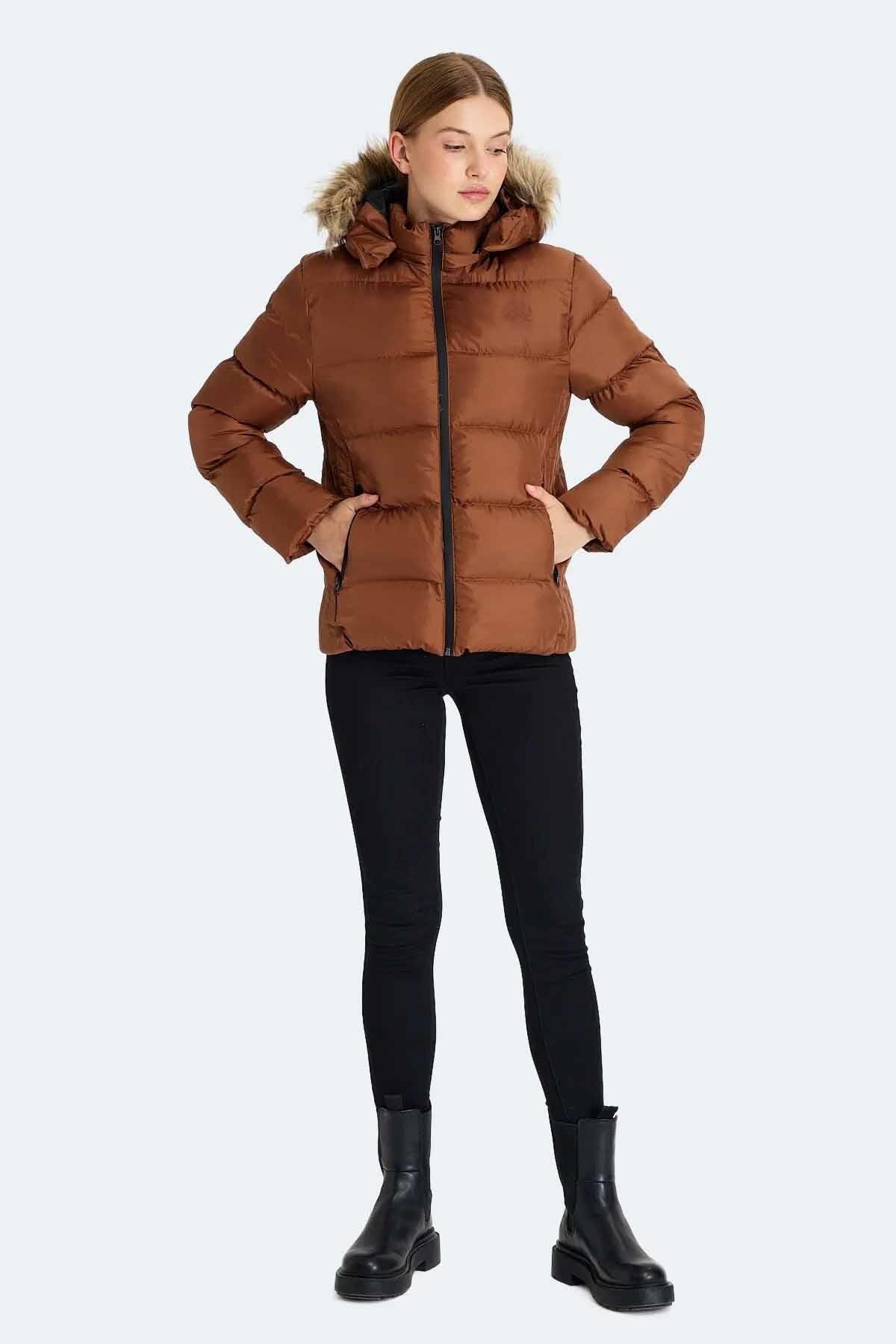 Slazenger GUEST Kadın Kapüşonlu Şişme Taba Mont & Kaban ST23JK020