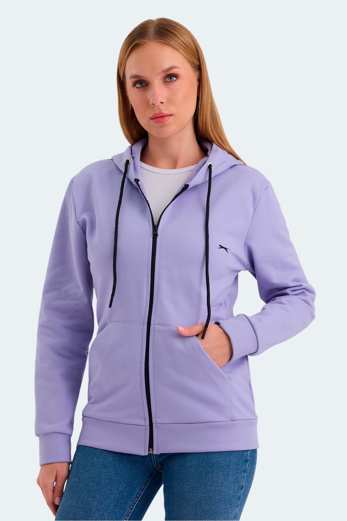 Slazenger KATYA Kadın Fermuarlı Kapüşonlu Cepli Lila Sweatshirt