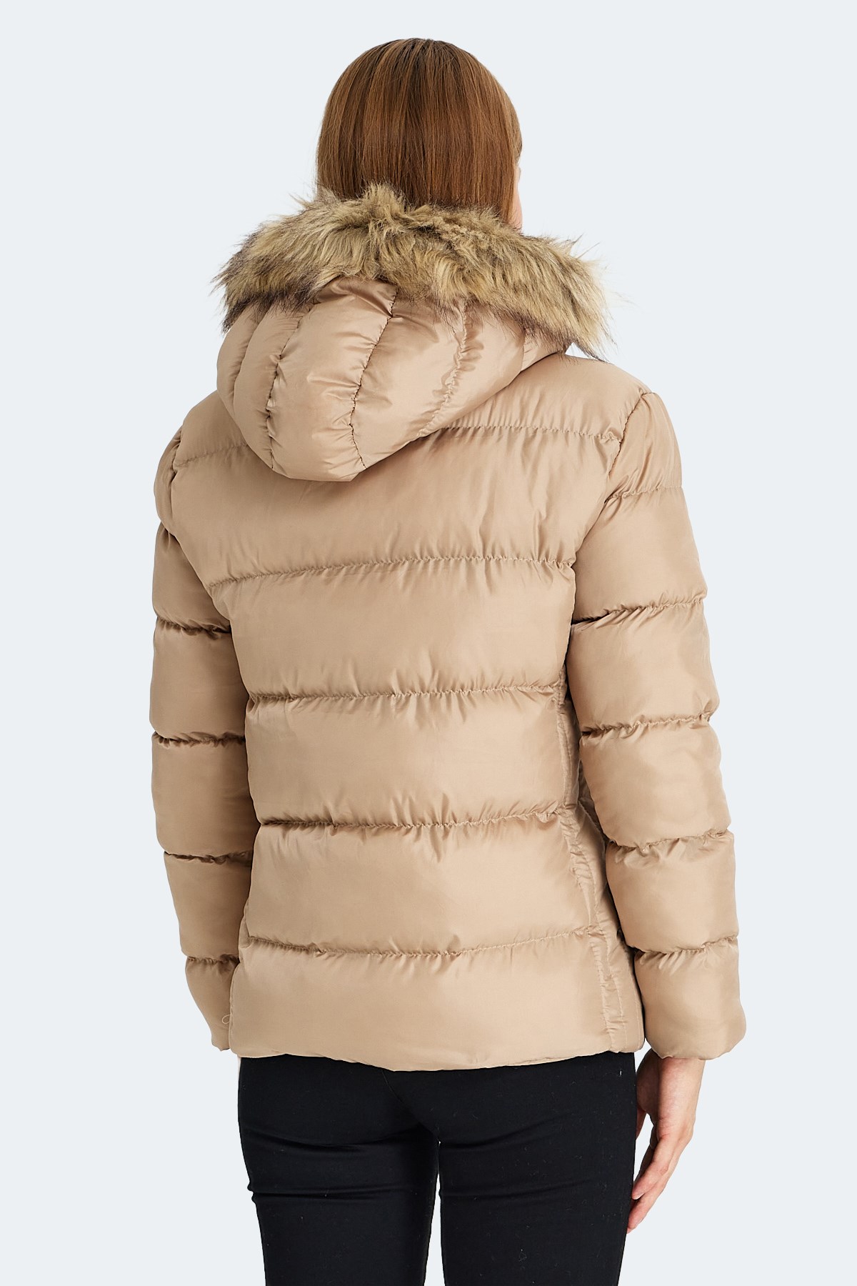 Slazenger GUEST Kadın Kapüşonlu Şişme Vizon Mont & Kaban ST23JK020