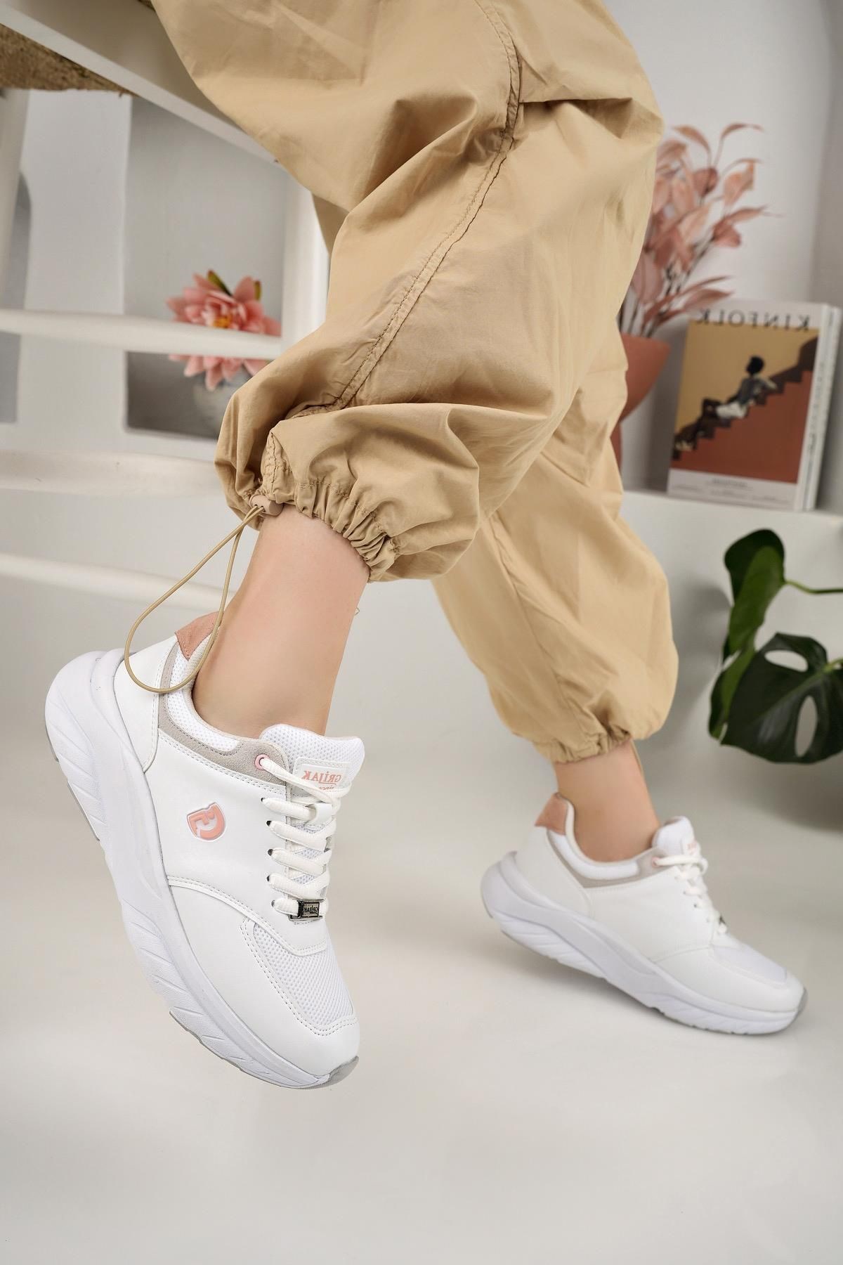 İncim Bej Pudra Ortopedik Konforlu Kadın Spor Ayakkabı Günlük Sneaker Grijak 417