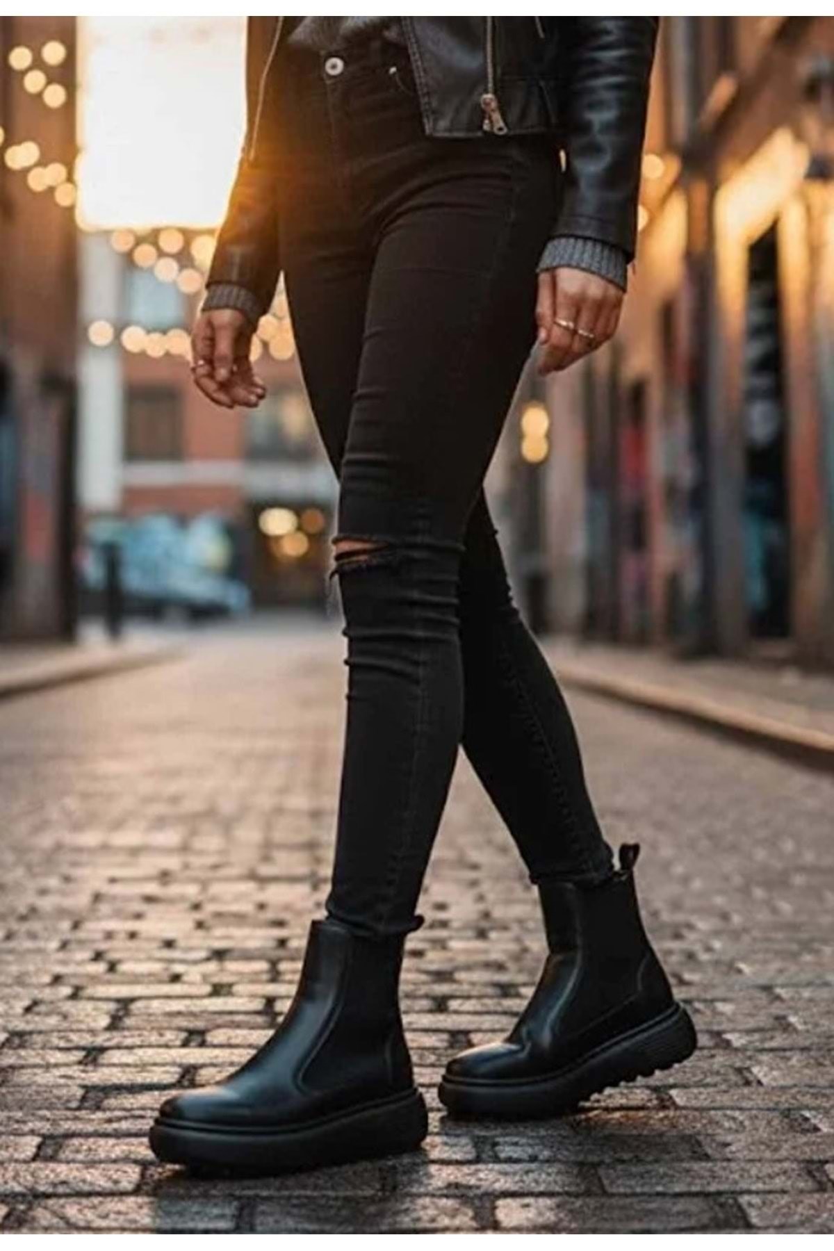 Lufian 122230048 Monıca Unisex Deri Bot SİYAH 122230048