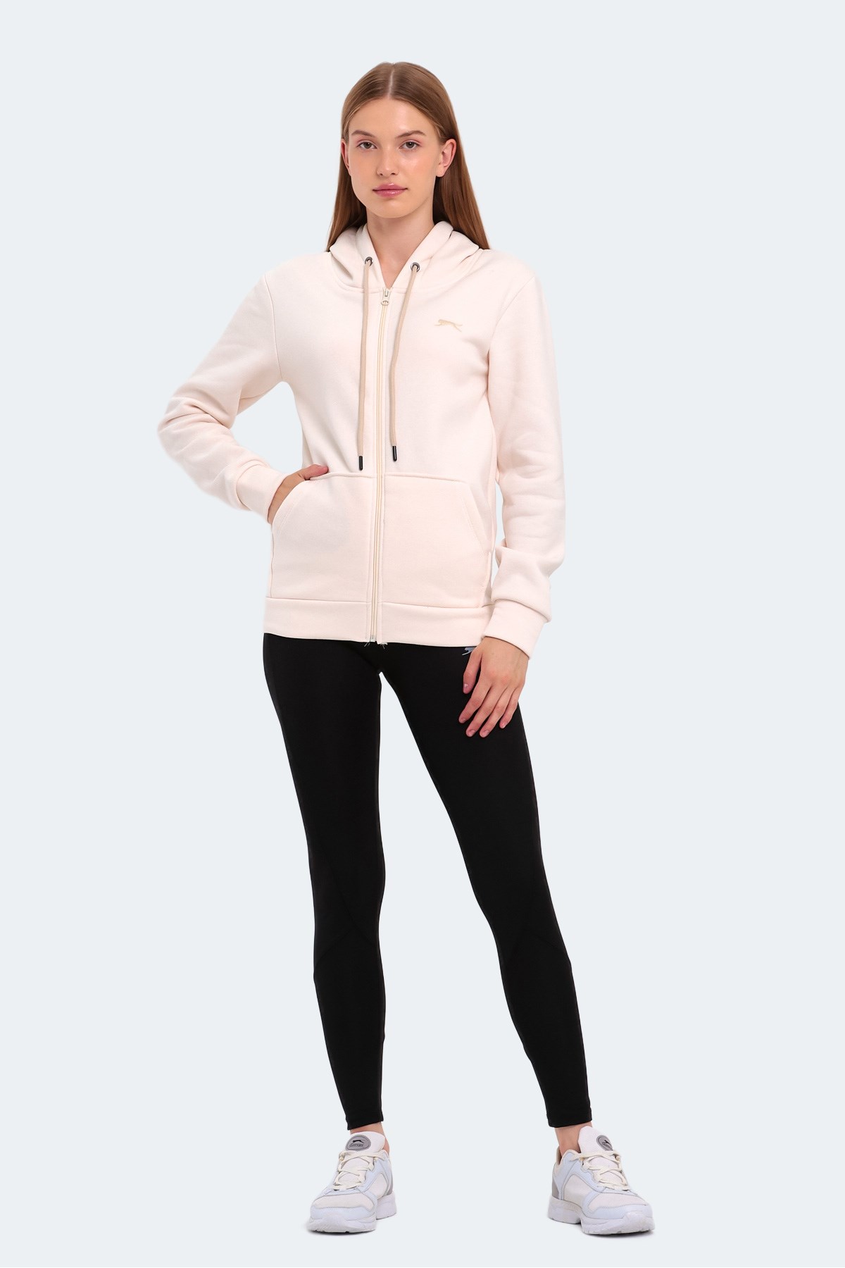 Slazenger KATYA Kadın Fermuarlı Kapüşonlu Cepli Ekru Sweatshirt ST23WK081