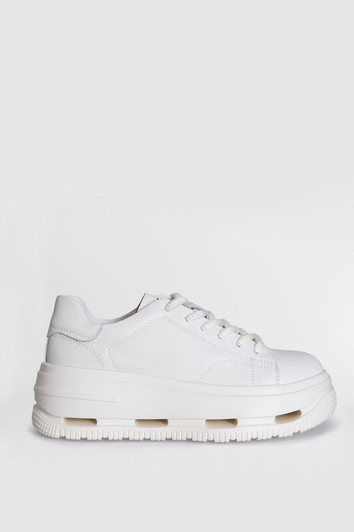 Hakiki Deri Agatha Beyaz Bağcıklı Kadın Sneaker Beyaz Sneaker