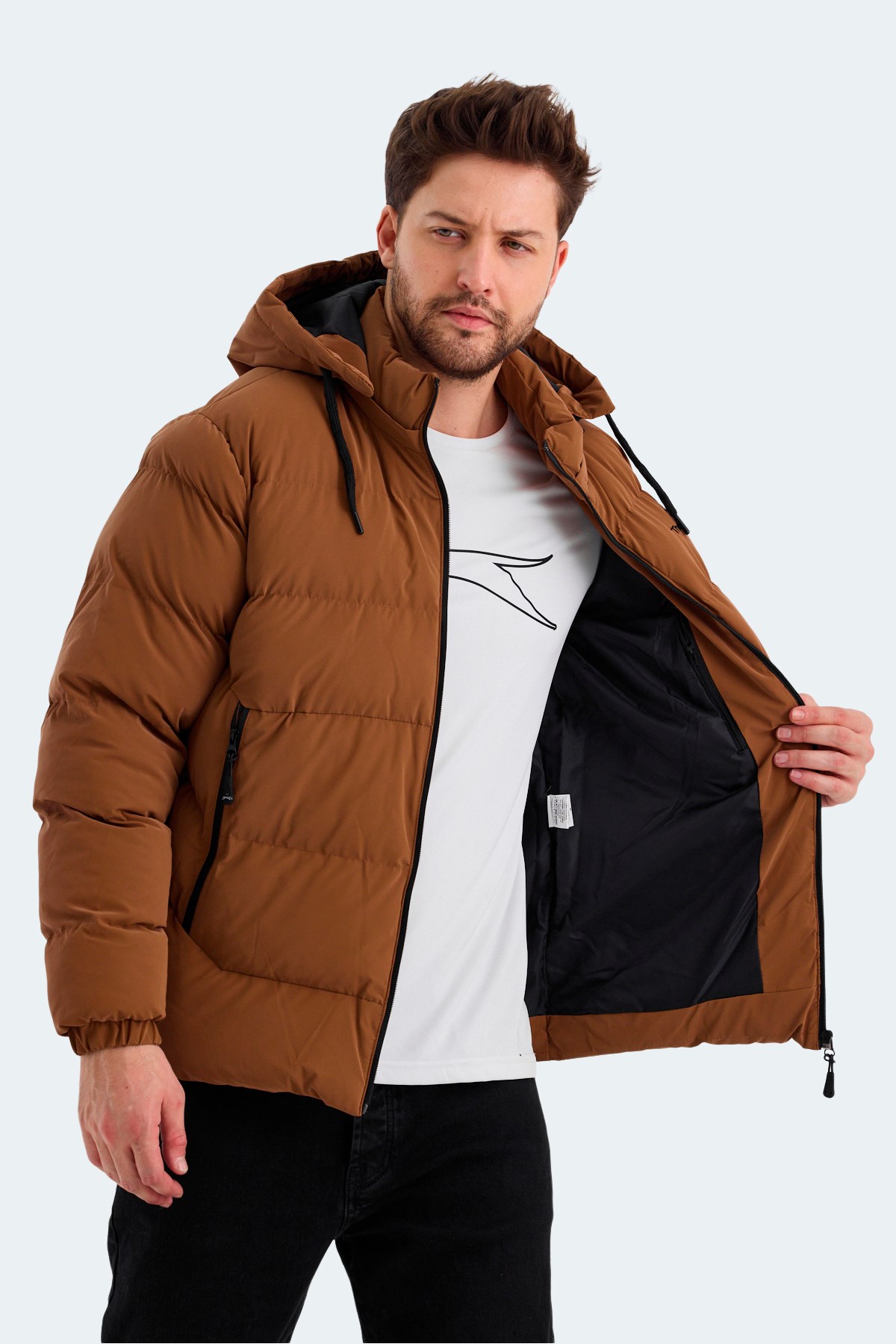 Slazenger HEINER Erkek Kapüşonlu Şişme Taba Mont & Kaban