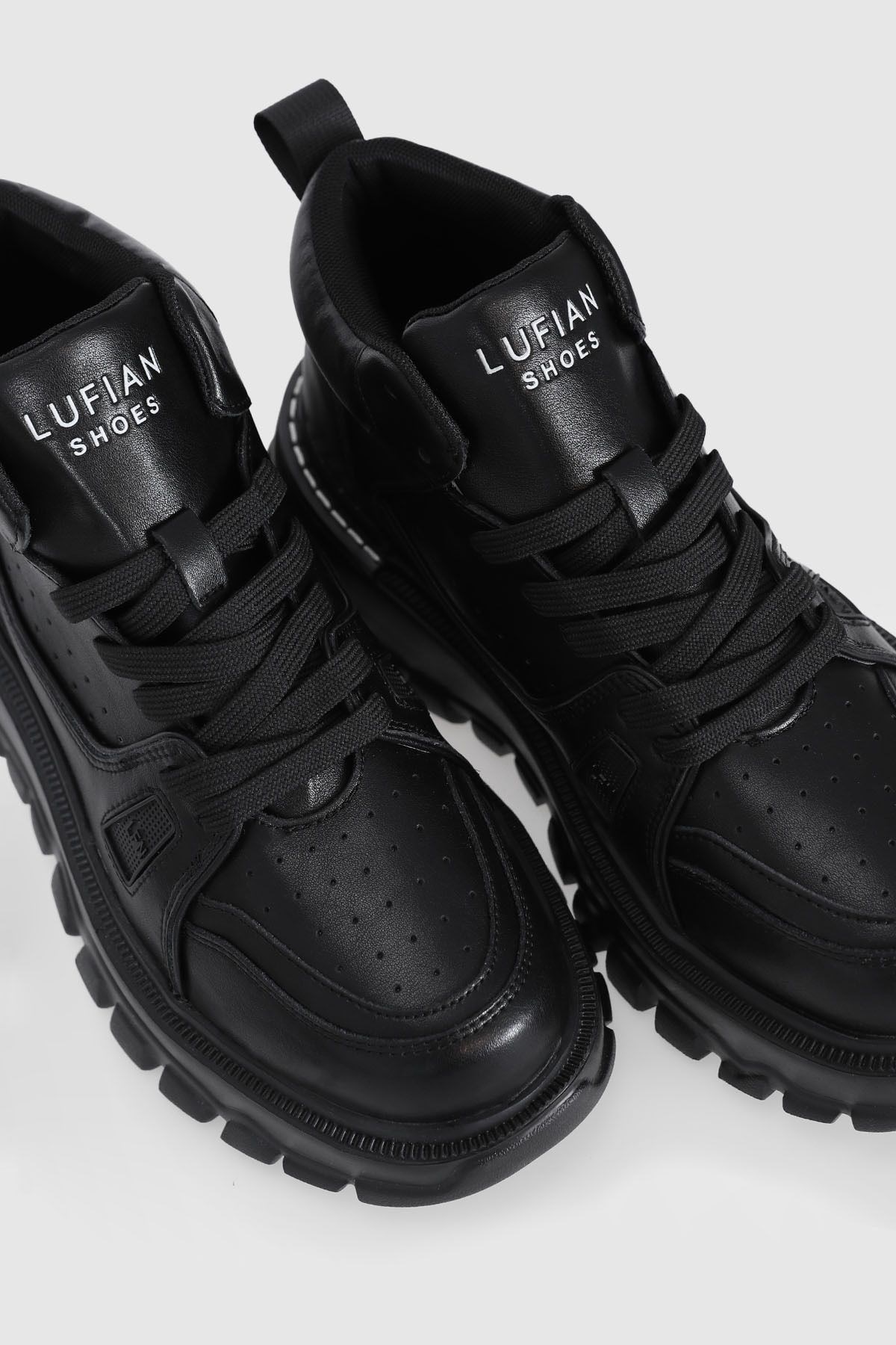 Hakiki Deri Bağcıklı Lufian Seth Spor Sneaker Siyah Erkek Ayakkabı