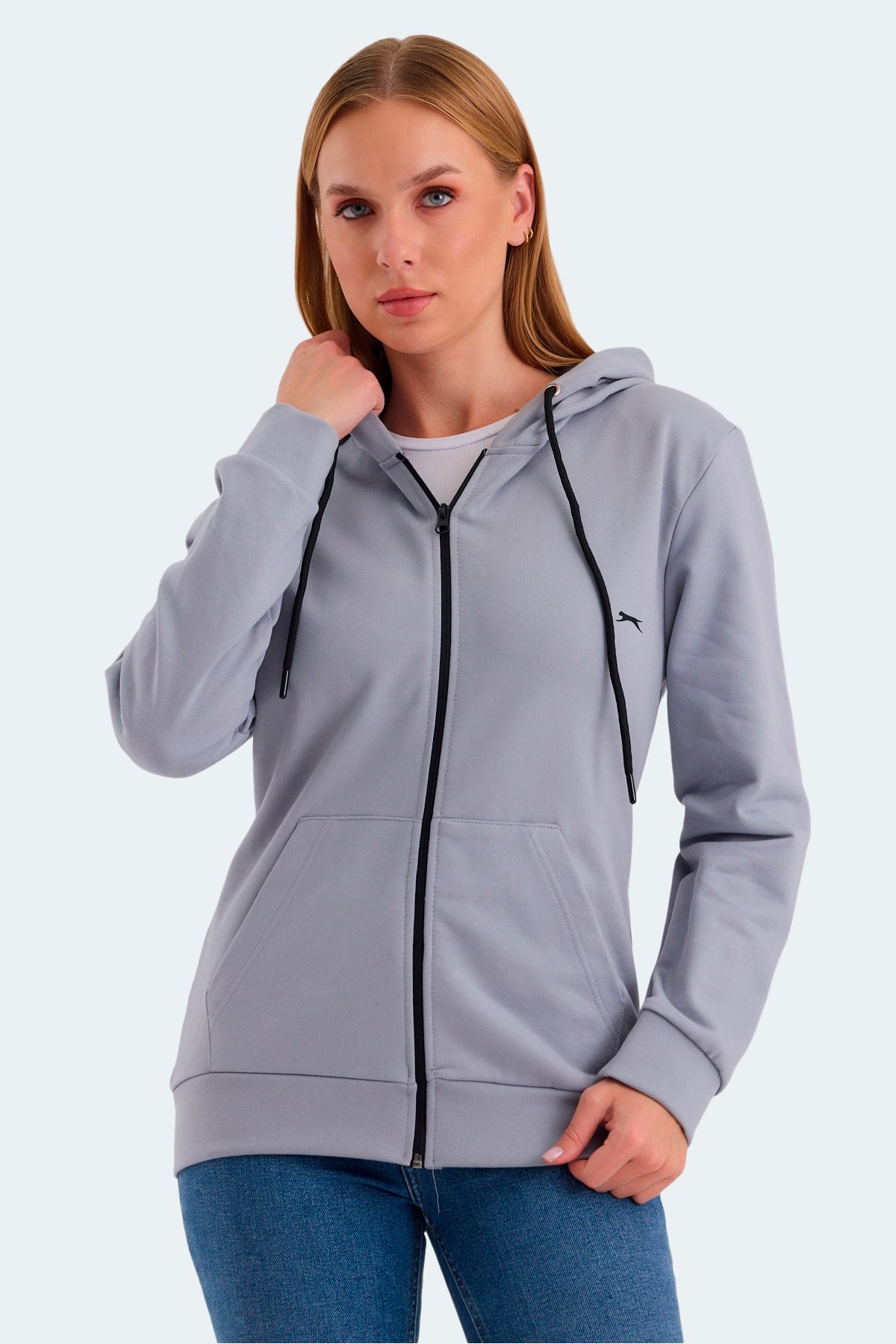 Slazenger KATYA Kadın Fermuarlı Kapüşonlu Cepli Gri Sweatshirt ST23WK081 Gri