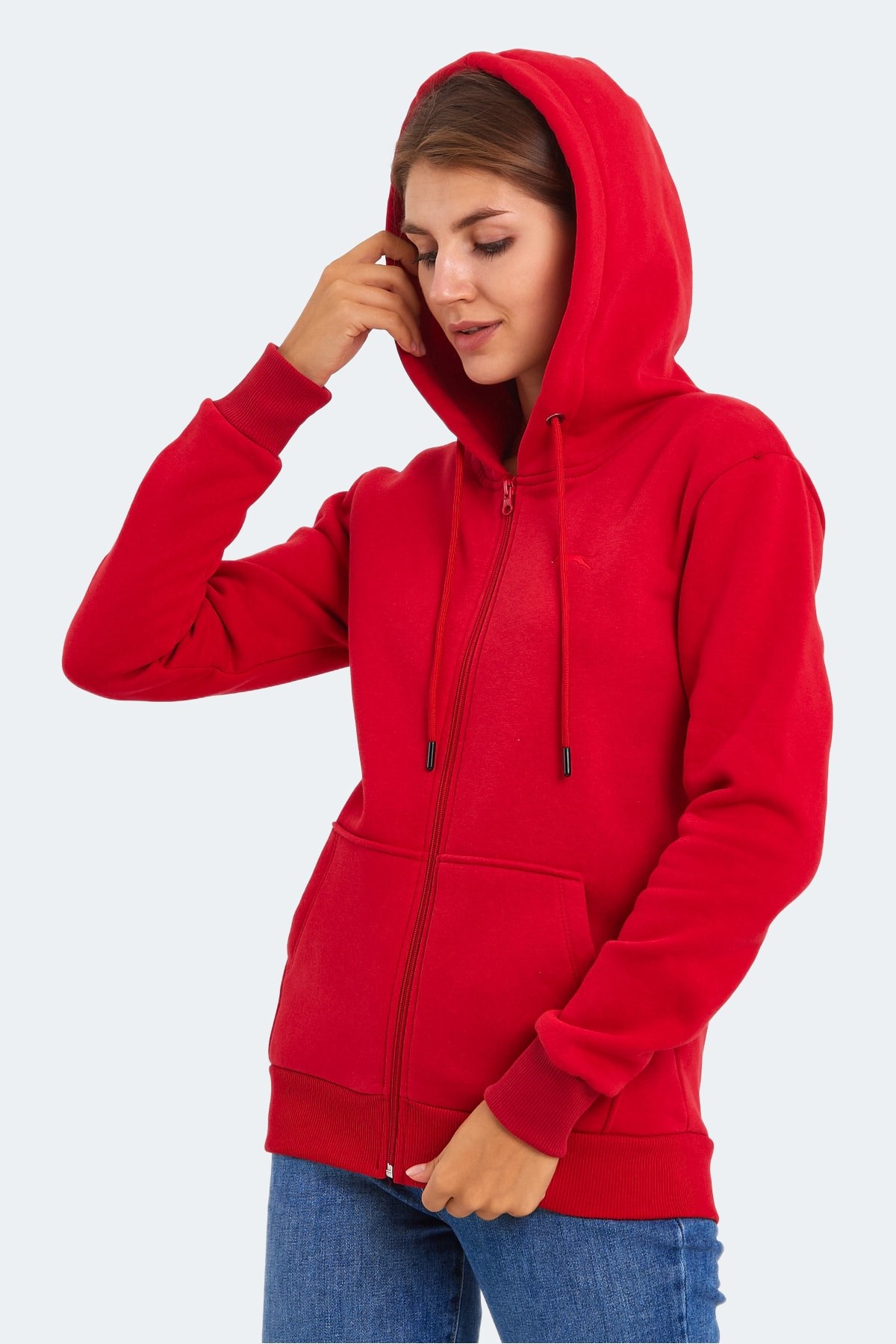 Slazenger KATYA Kadın Fermuarlı Kapüşonlu Cepli Kırmızı Sweatshirt ST23WK081 Slazenger KATYA Kadın Fermuarlı Kapüşonlu Cepli Kırmızı Sweatshirt ST23WK081