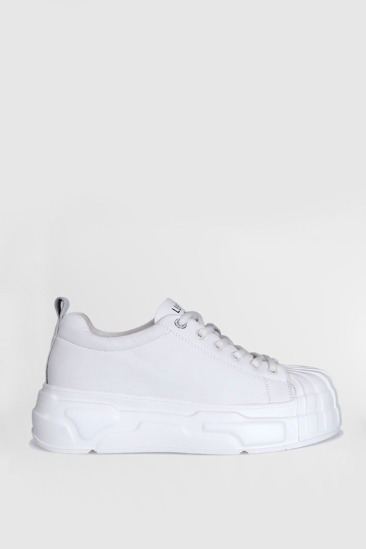 Hakiki Deri Bağcıklı Kadın Sneaker Ayakkabısı Beyaz Sneaker