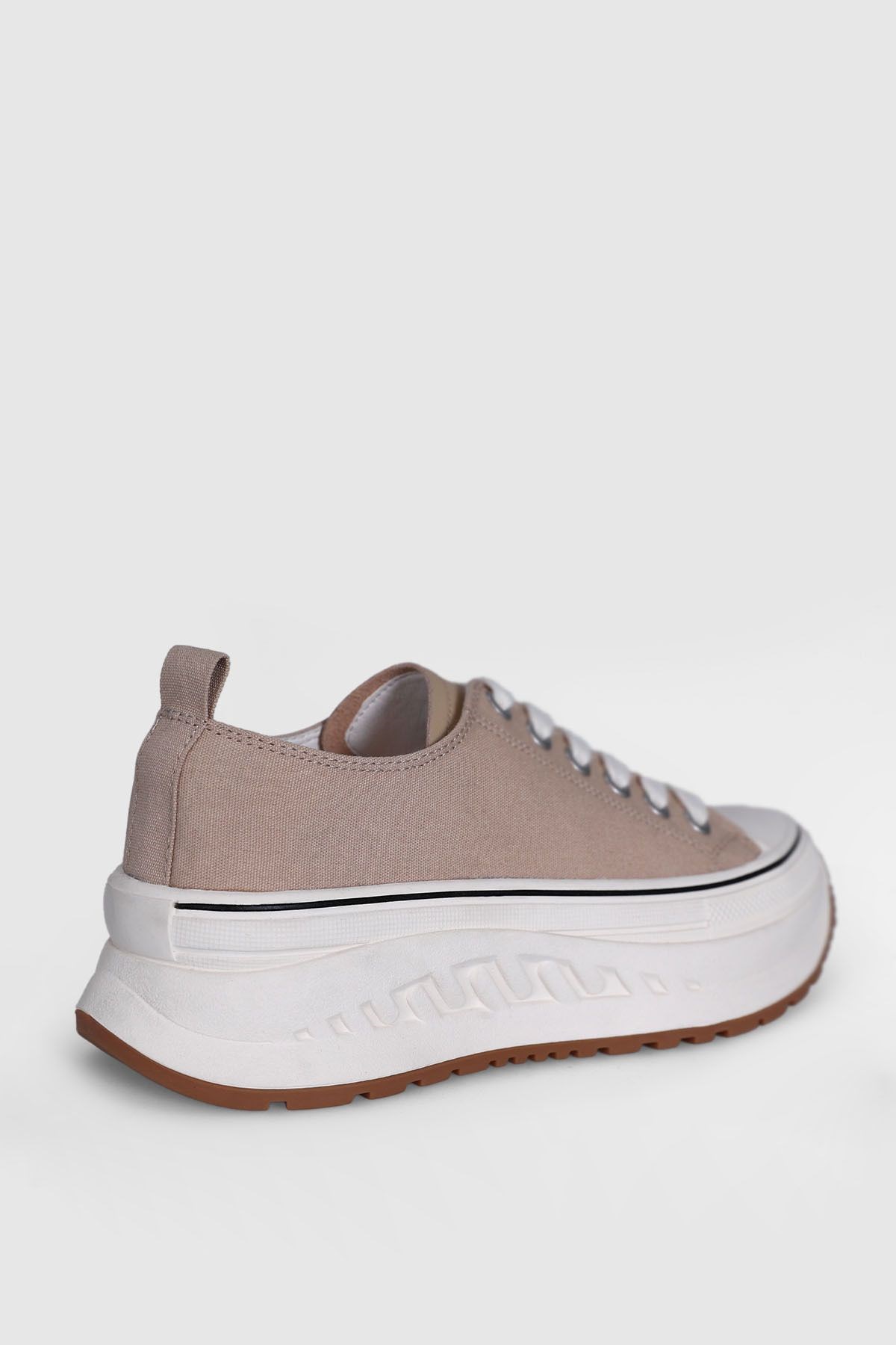 Hakiki Deri Bağcıklı Lufian Shay Kadın Günlük Sneaker Bej Ayakkabı