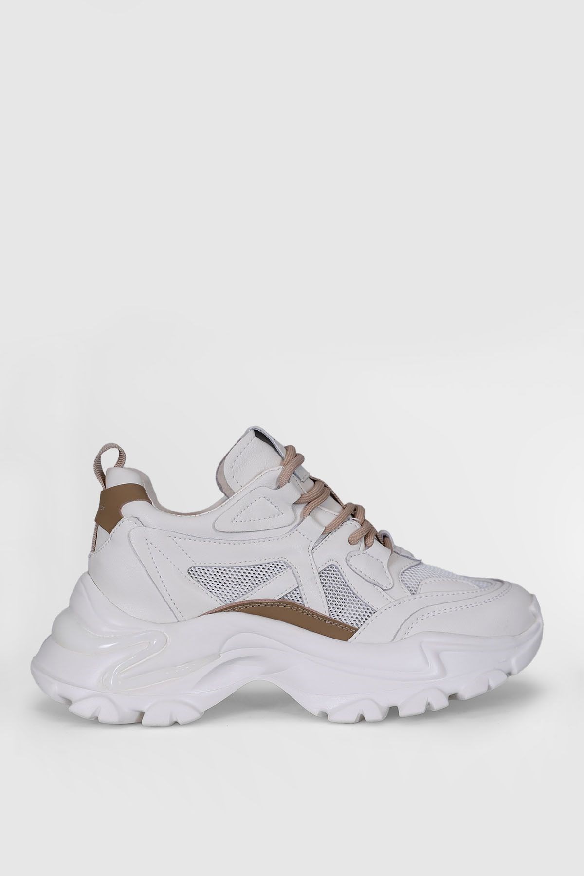 Hakiki Deri Bağcıklı Bloom Kadın Sneaker Bej Ayakkabı Hakiki Deri Bağcıklı Bloom Kadın Sneaker Bej Ayakkabı