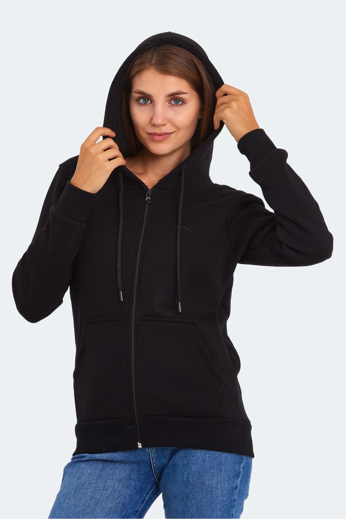 Slazenger KATYA Kadın Fermuarlı Kapüşonlu Cepli Siyah Sweatshirt ST23WK081