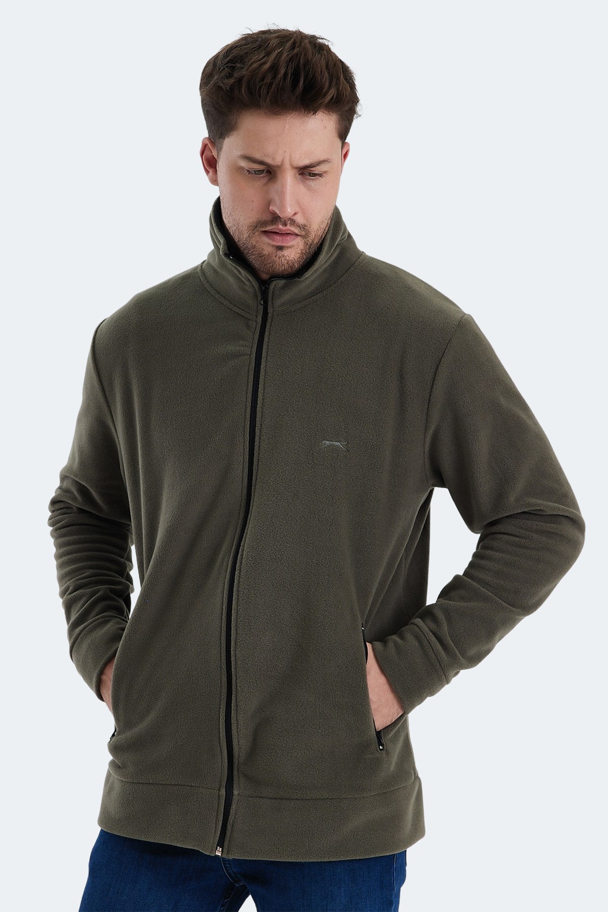 Slazenger KADMOS Erkek Fermuarlı Dik Yaka Cepli Haki Polar ST24WE004