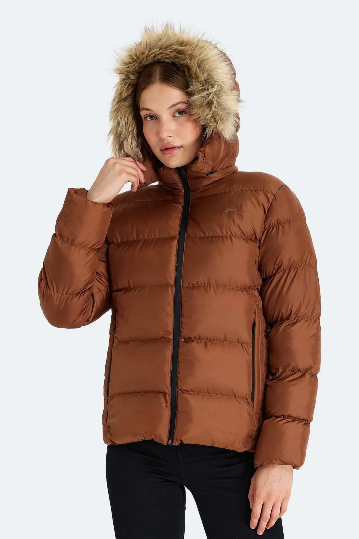Slazenger GUEST Kadın Kapüşonlu Şişme Taba Mont & Kaban ST23JK020