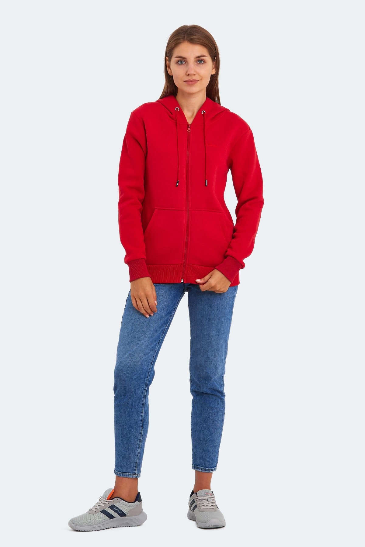 Slazenger KATYA Kadın Fermuarlı Kapüşonlu Cepli Kırmızı Sweatshirt ST23WK081 Slazenger KATYA Kadın Fermuarlı Kapüşonlu Cepli Kırmızı Sweatshirt ST23WK081