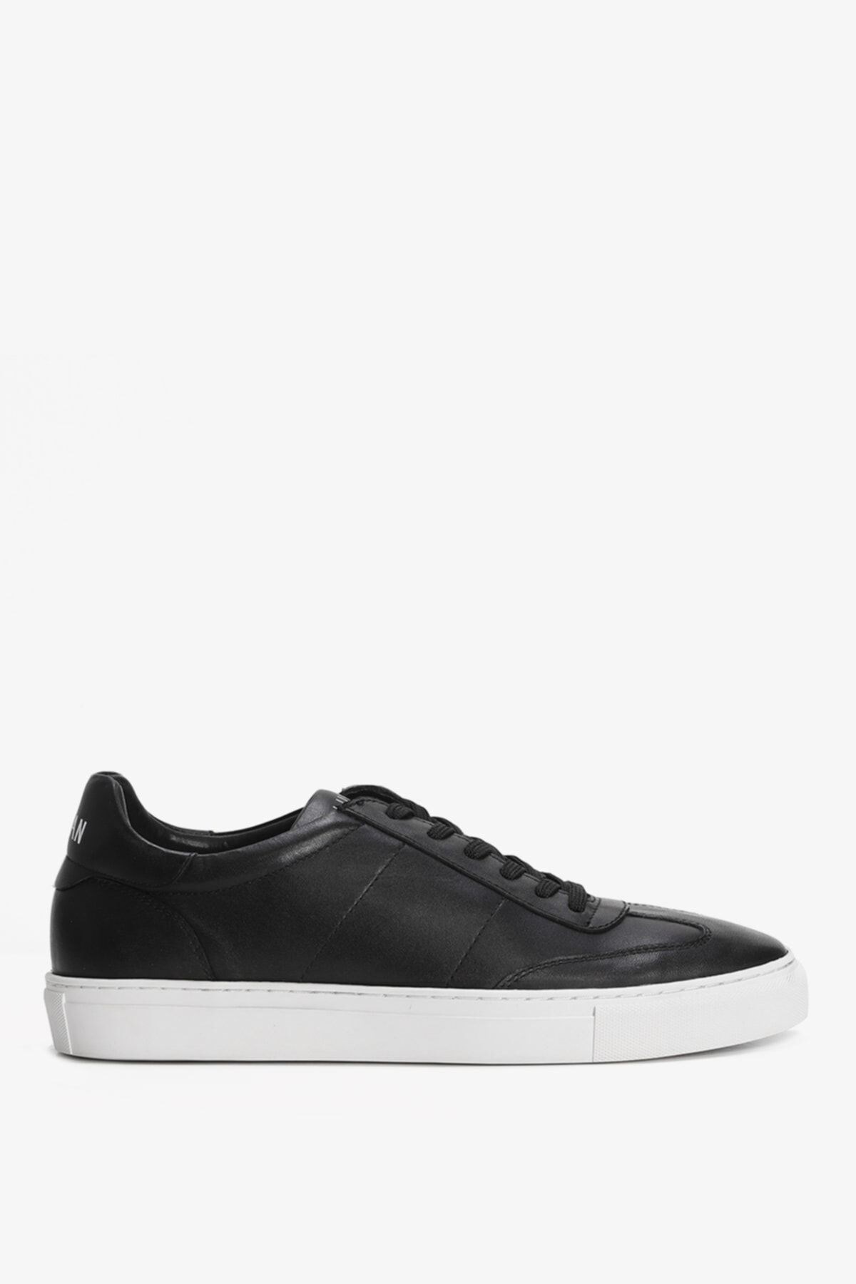 Hakiki Deri Bağcıklı Josef Model Günlük Sneaker Erkek Ayakkabı Siyah