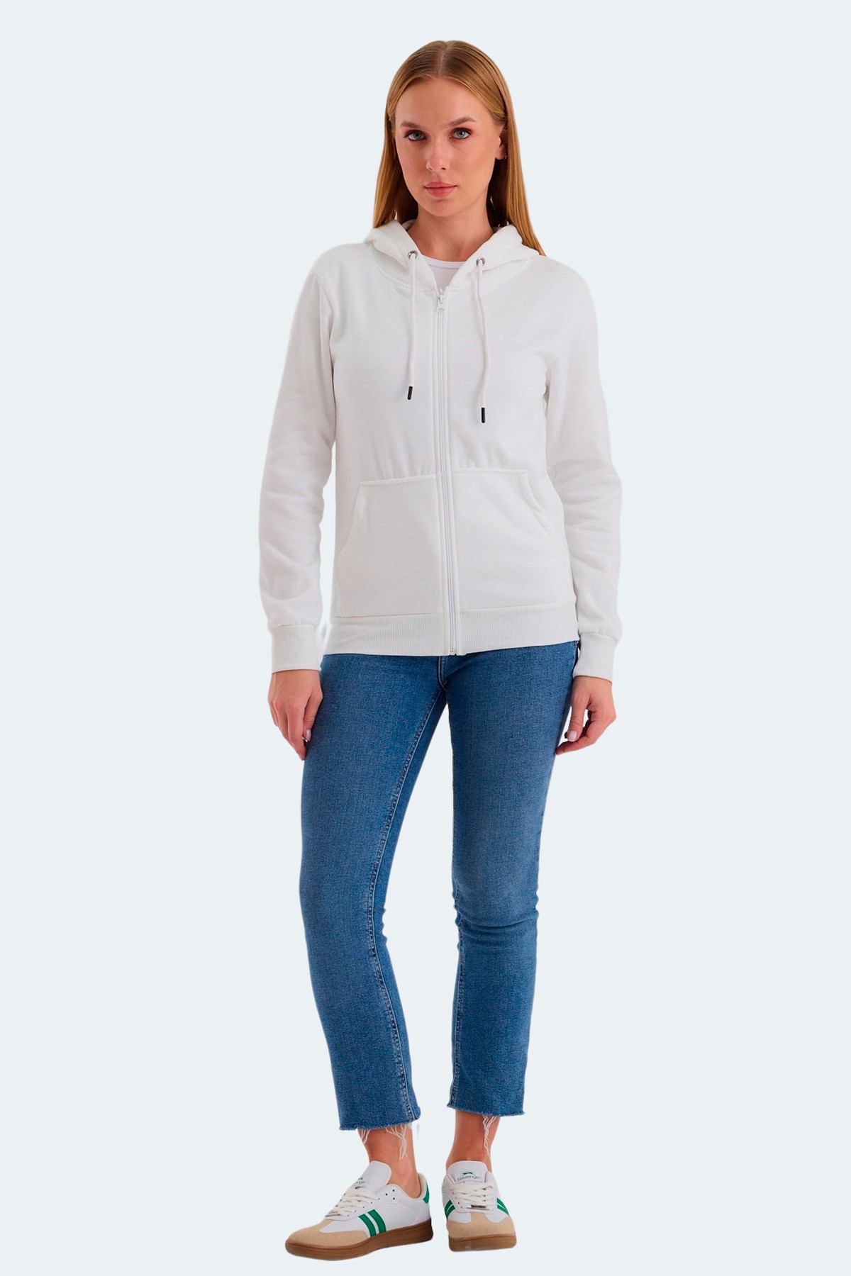 Slazenger KATYA Kadın Fermuarlı Kapüşonlu Cepli Beyaz Sweatshirt ST23WK081