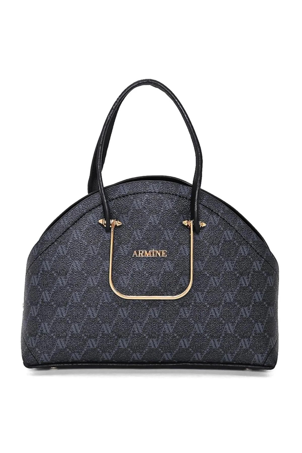 Armine 365 Model Kodlu Noktalı Desenli Omuz Askılı Siyah El Çantası