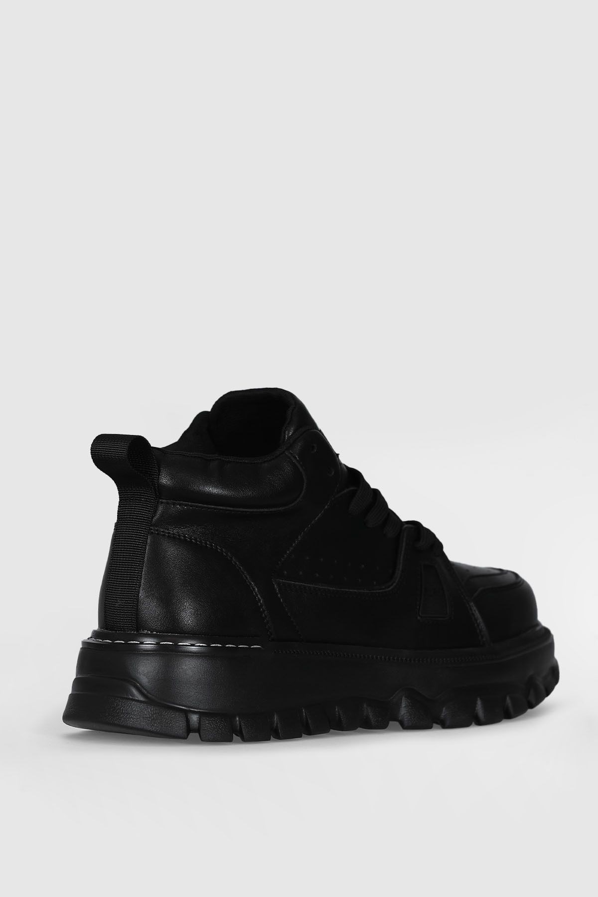 Hakiki Deri Bağcıklı Lufian Seth Spor Sneaker Siyah Erkek Ayakkabı