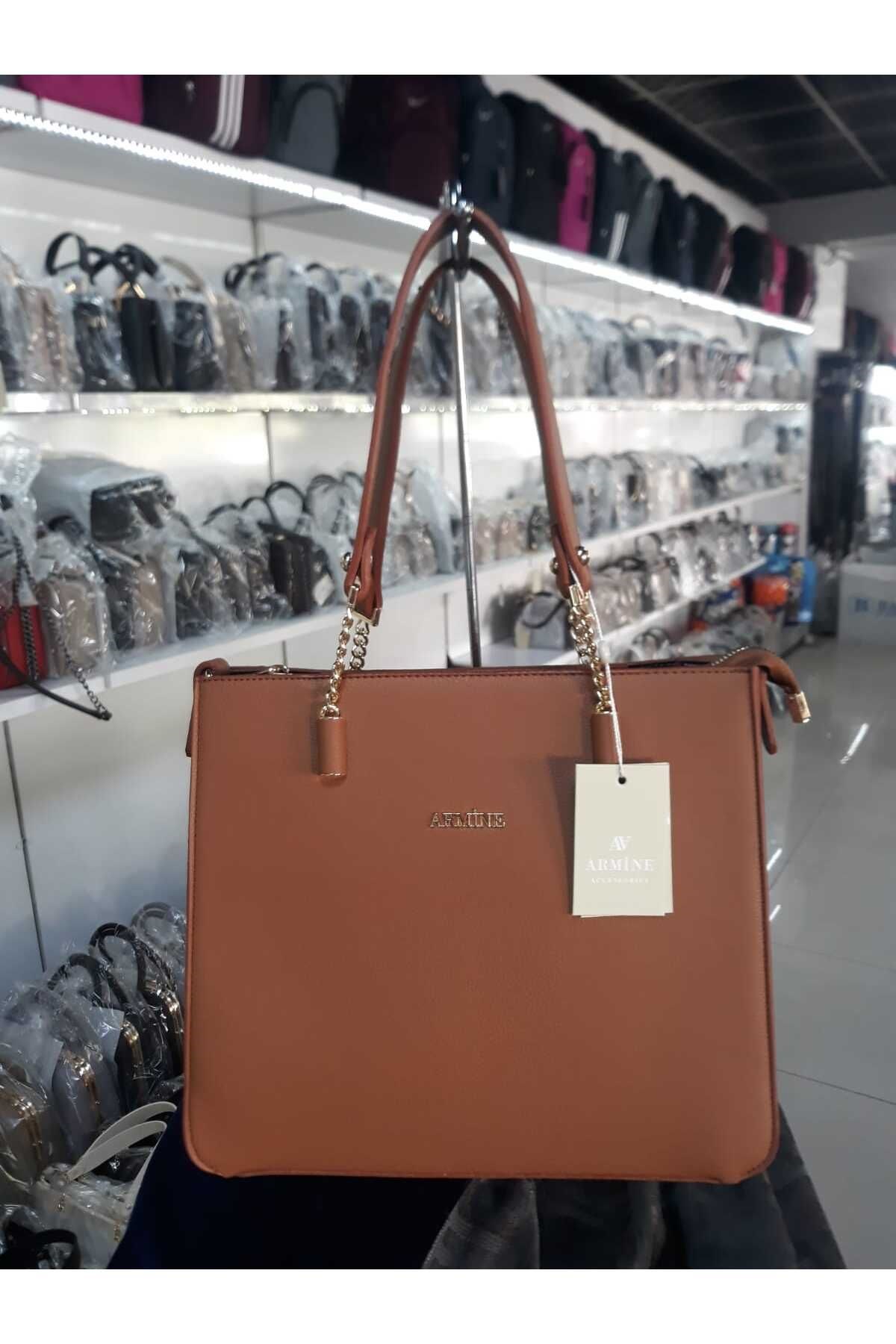 Armine 362 Taba Modeli Hakiki Deri Omuz Çantası Kahverengi Çanta