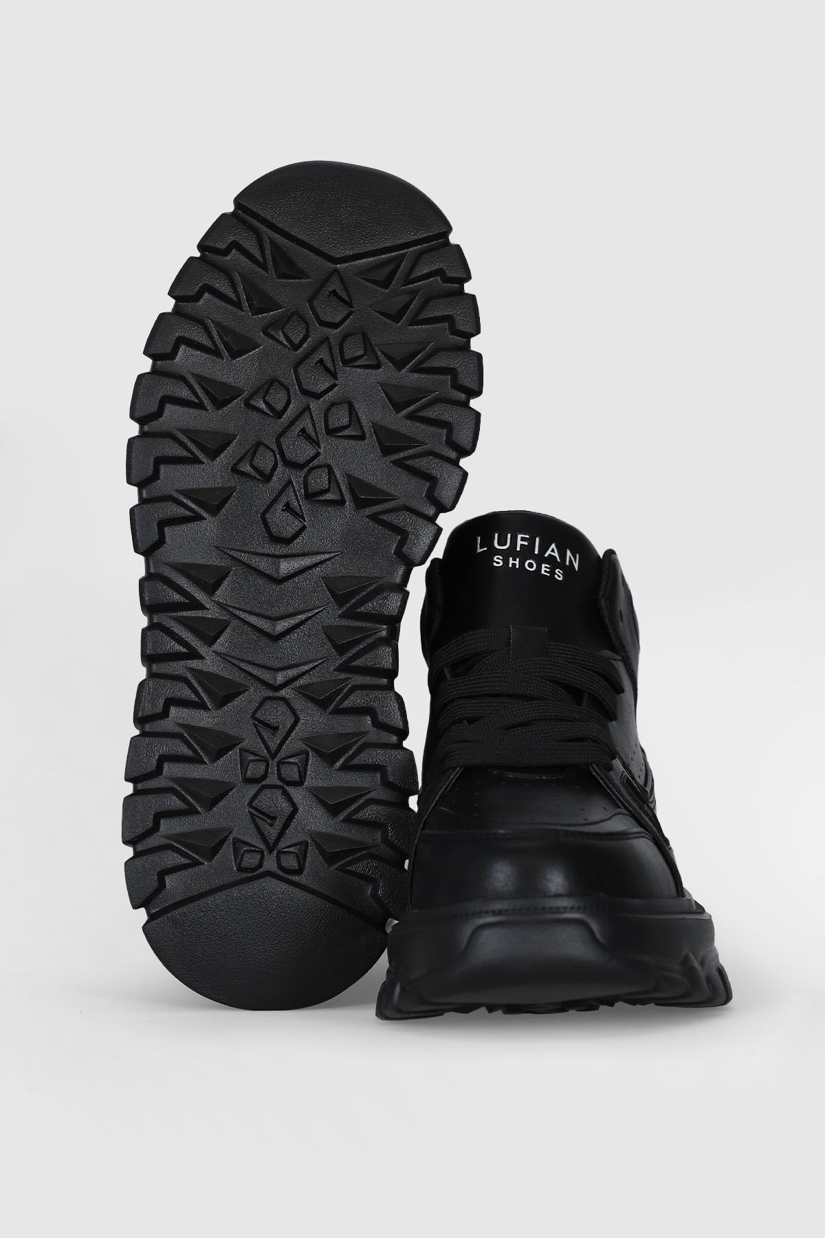Hakiki Deri Bağcıklı Lufian Seth Spor Sneaker Siyah Erkek Ayakkabı