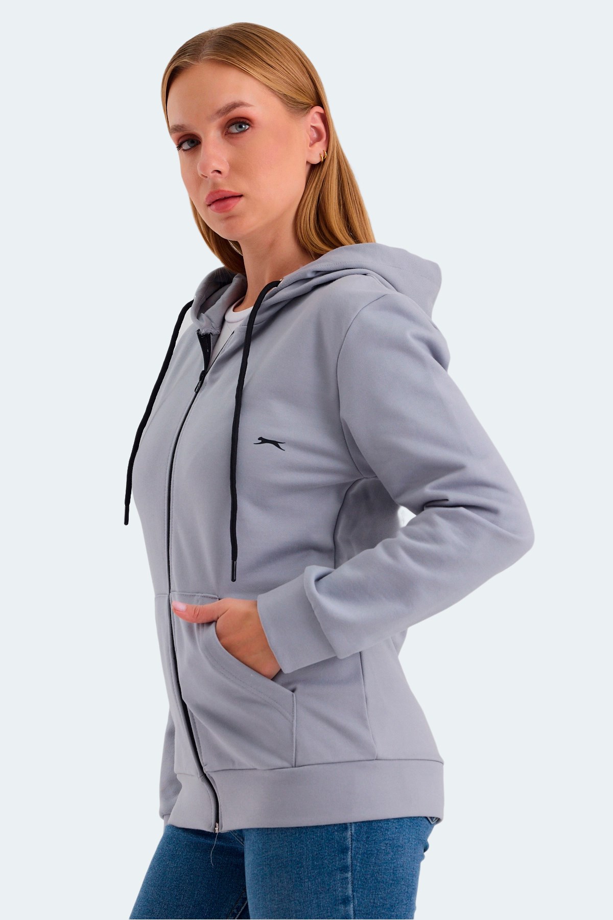 Slazenger KATYA Kadın Fermuarlı Kapüşonlu Cepli Gri Sweatshirt ST23WK081 Gri