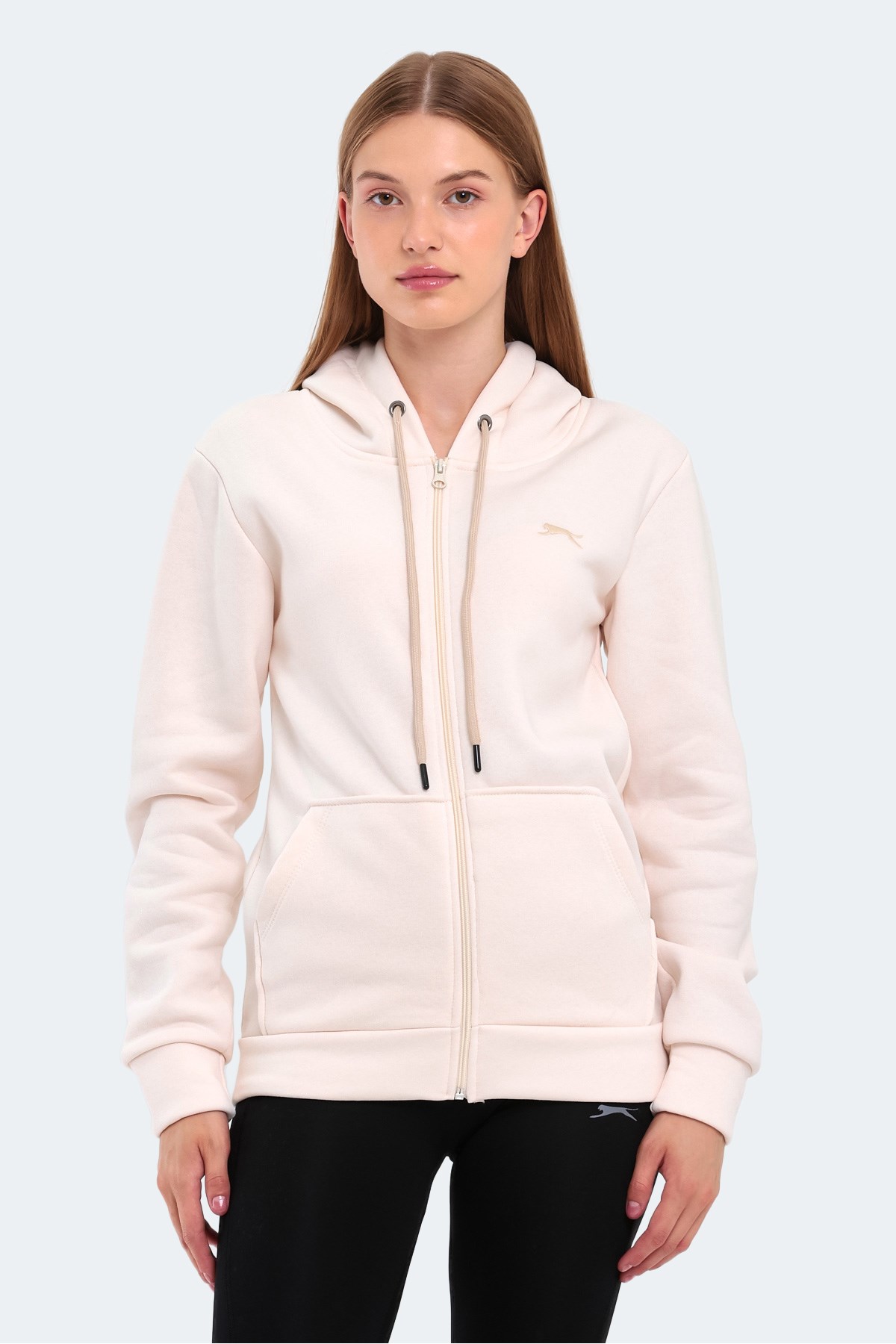 Slazenger KATYA Kadın Fermuarlı Kapüşonlu Cepli Ekru Sweatshirt ST23WK081