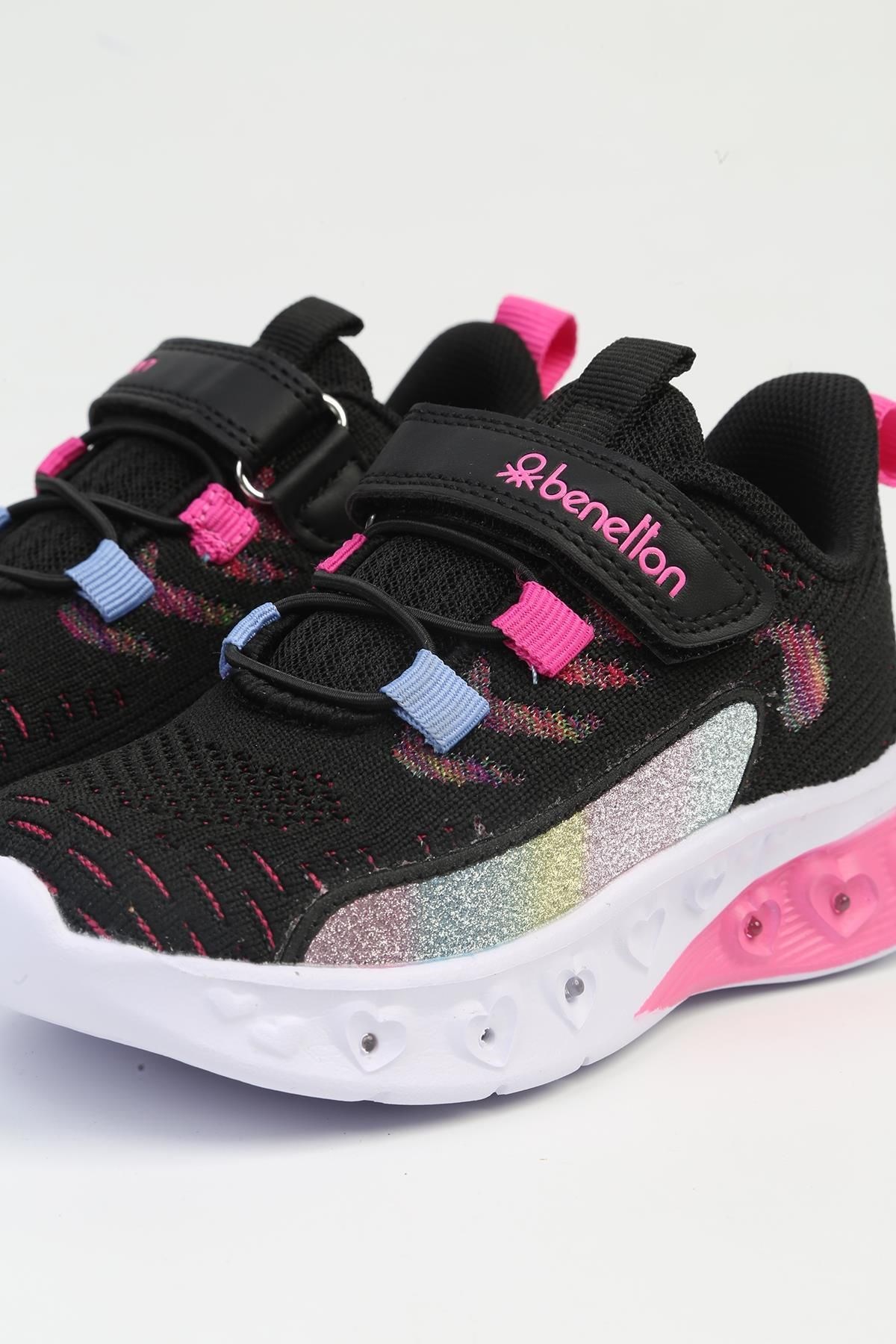 Benetton Siyah Beyaz Işıklı Çocuk Spor Ayakkabı BNI-10124 BNI-10124